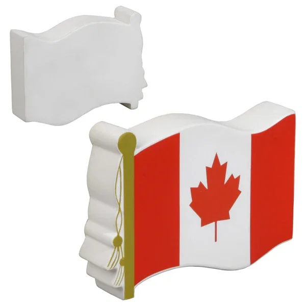 Canadian flag shaped polyurethane stress reliever, about 3-3/4 inches wide
