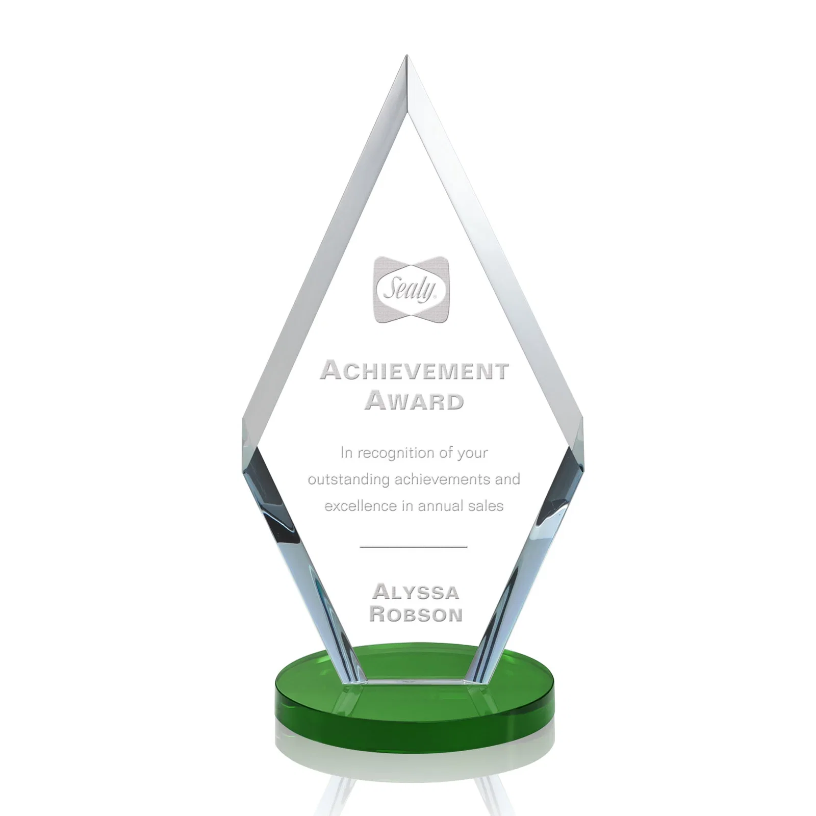 Custom Starfire Crystal Diamond Award, Also in Rosewood Crystal for dealer and partner awards
