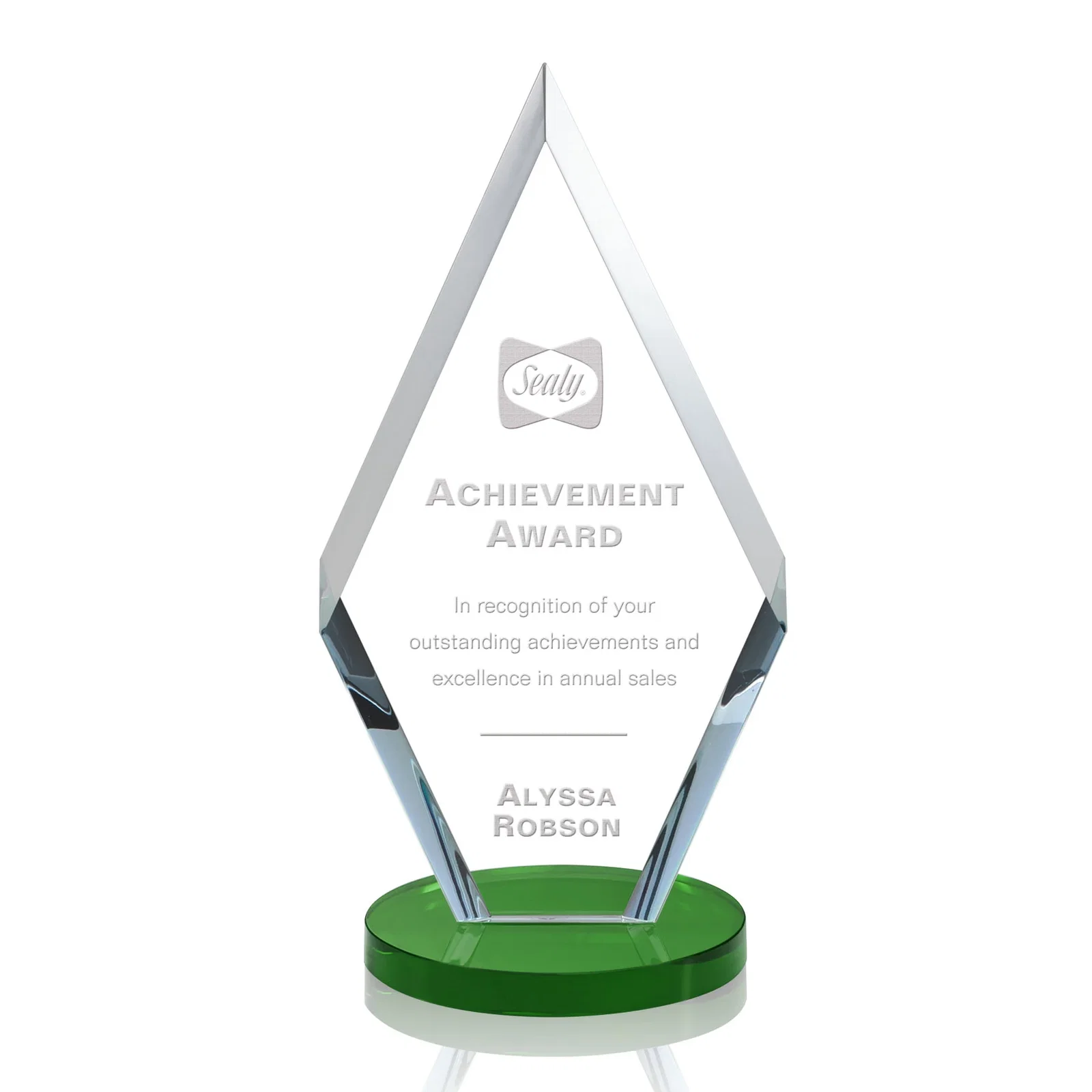 Custom Starfire Crystal Diamond Award, Also in Rosewood Crystal for company anniversary events