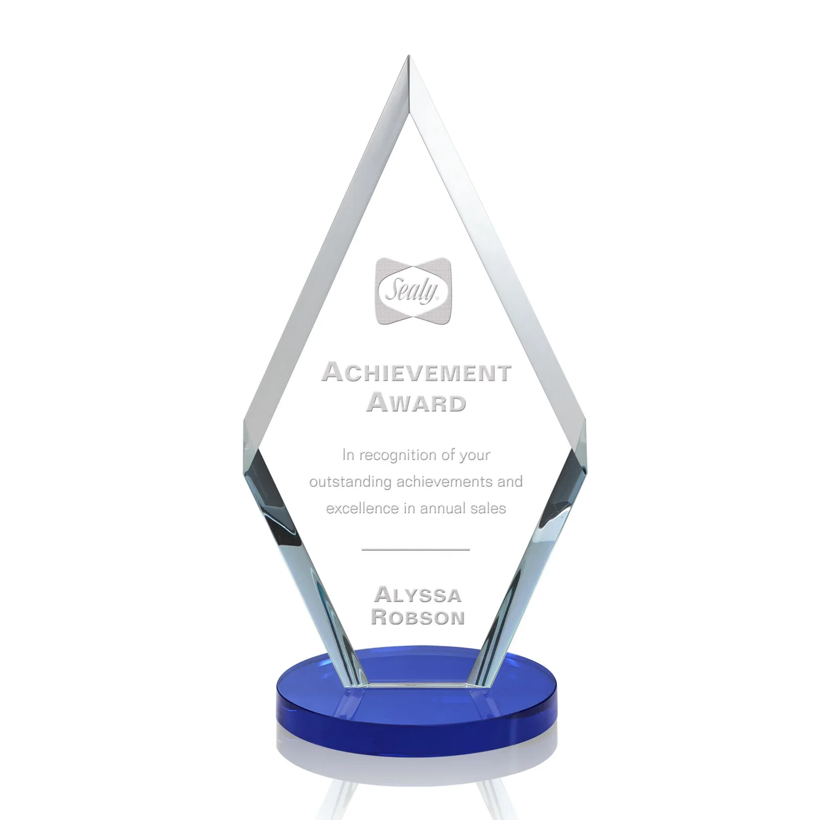 Personalized Starfire Crystal Diamond Award, Also in Rosewood Crystal for donor appreciation