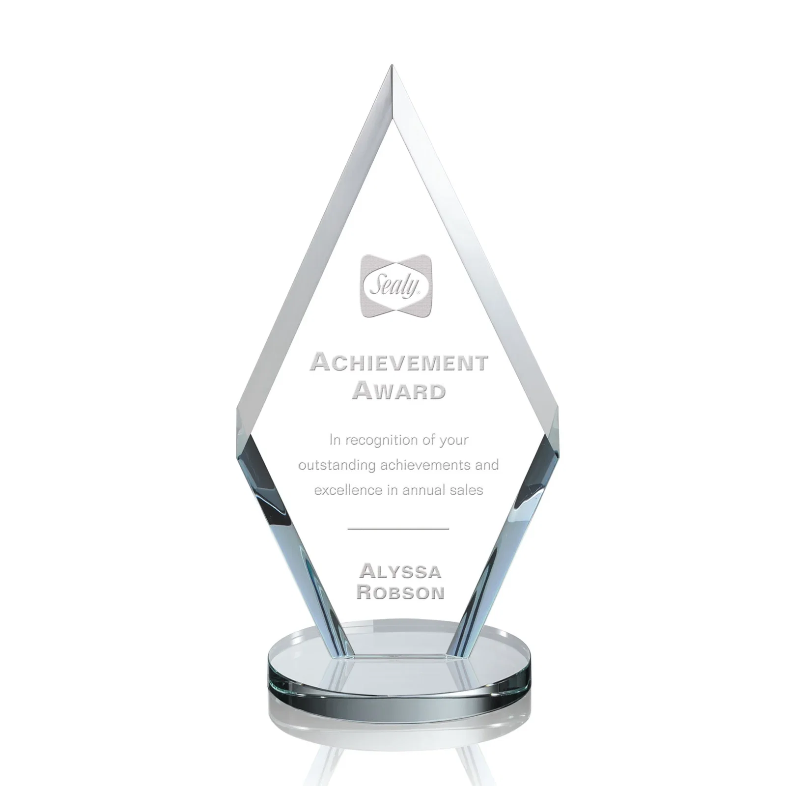 Custom Starfire Crystal Diamond Award, Also in Rosewood Crystal for corporate award ceremonies