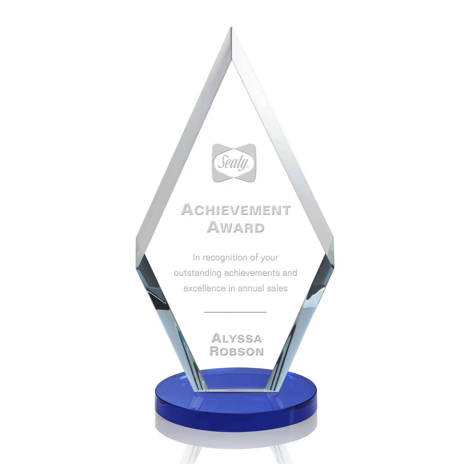 Personalized Starfire Crystal Diamond Award, Also in Rosewood Crystal for graduation ceremonies