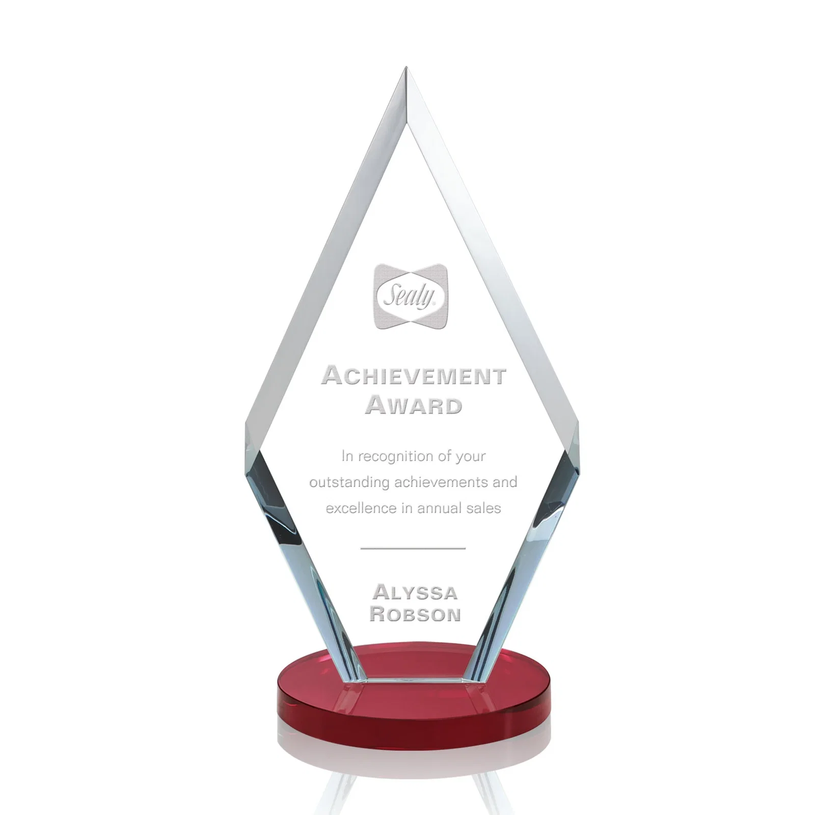 Personalized Starfire Crystal Diamond Award, Also in Rosewood Crystal for volunteer appreciation