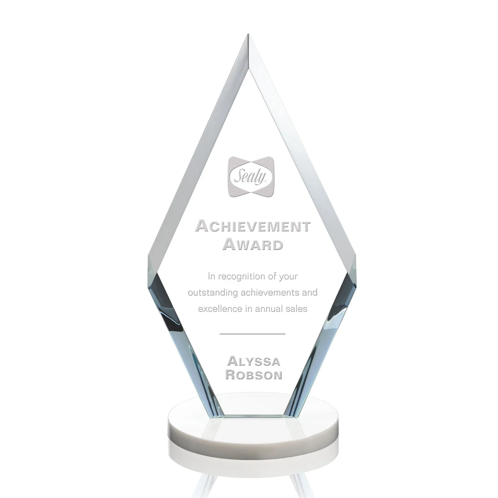 Promotional Starfire Crystal Diamond Award, Also in Rosewood Crystal for service anniversary gifts