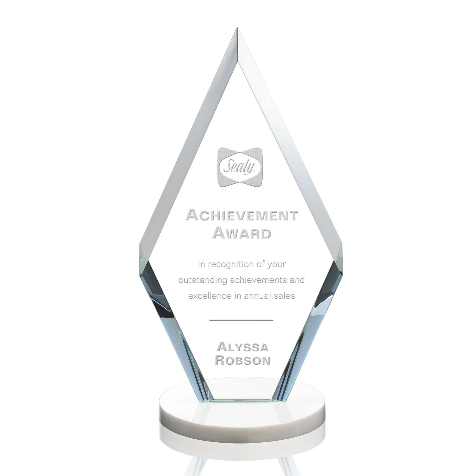 Promotional Starfire Crystal Diamond Award, Also in Rosewood Crystal for sales achievement awards