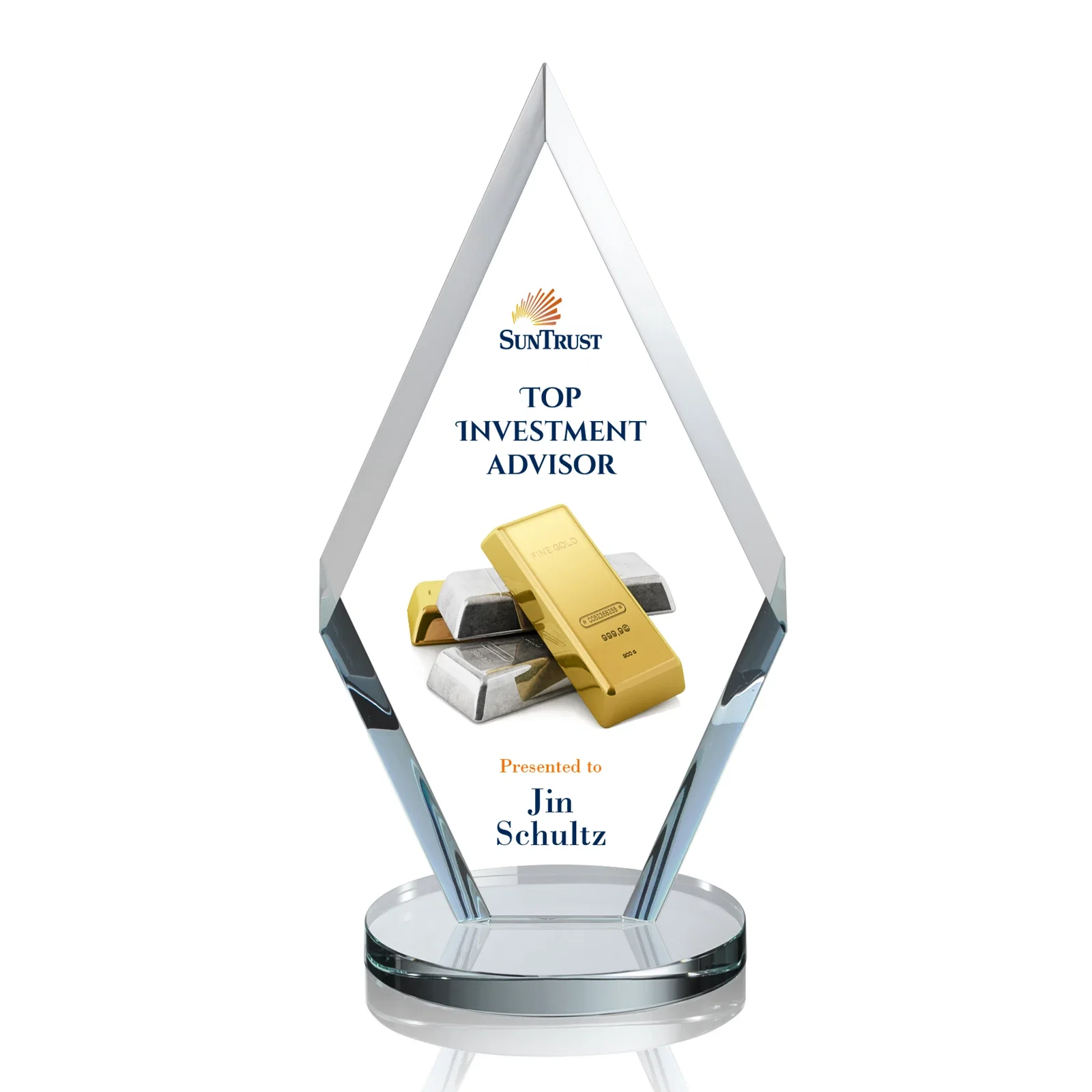 Promotional Starfire Crystal Diamond Award, Also in Rosewood Crystal for company anniversary events