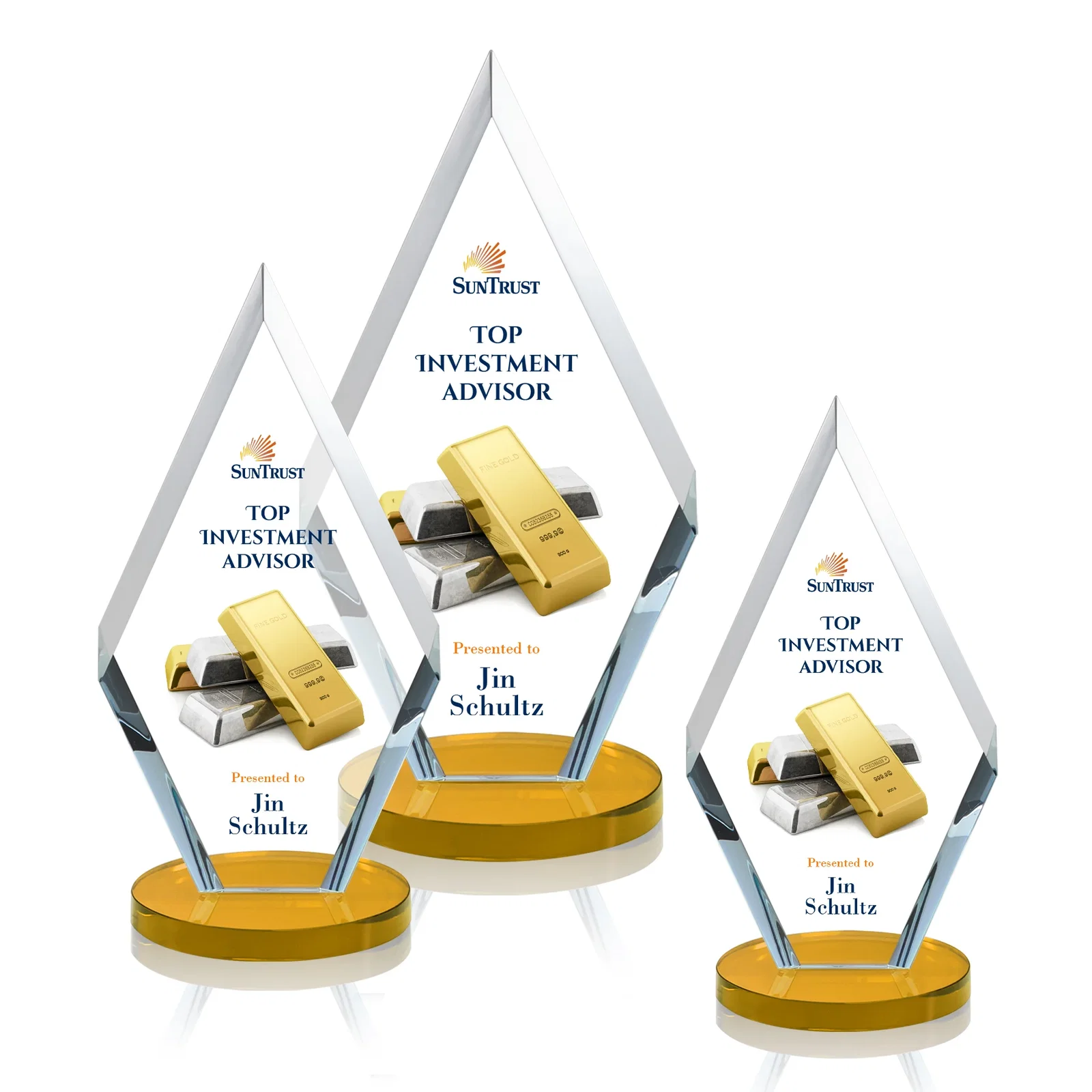 Branded Starfire Crystal Diamond Award, Also in Rosewood Crystal for employee recognition