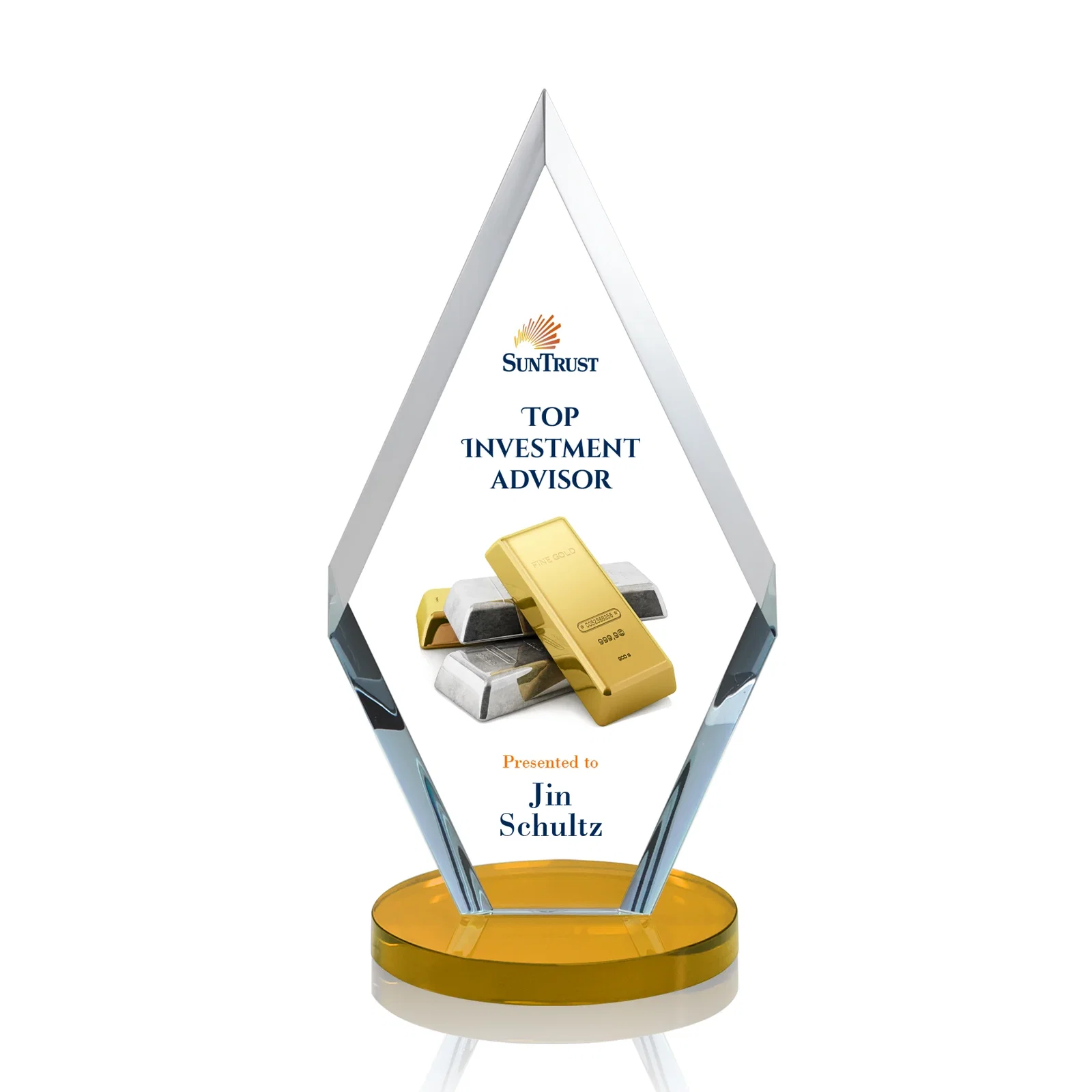 Branded Starfire Crystal Diamond Award, Also in Rosewood Crystal for corporate award ceremonies