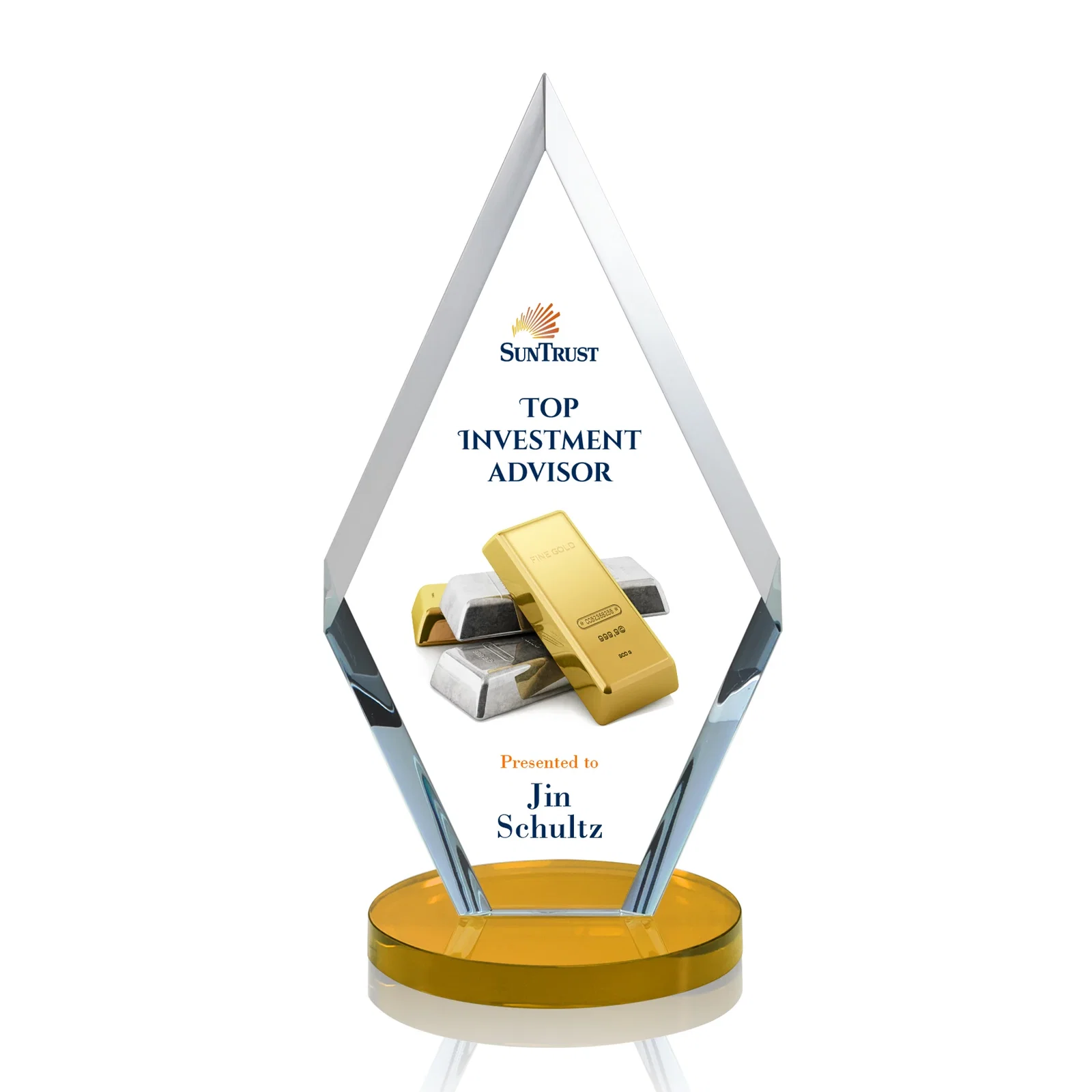 Branded Starfire Crystal Diamond Award, Also in Rosewood Crystal for service anniversary gifts