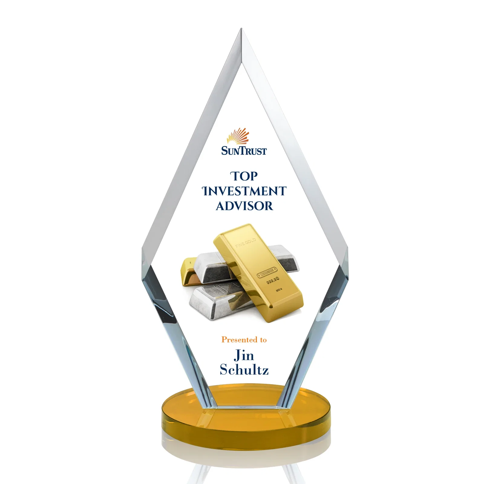 Branded Starfire Crystal Diamond Award, Also in Rosewood Crystal for sales achievement awards