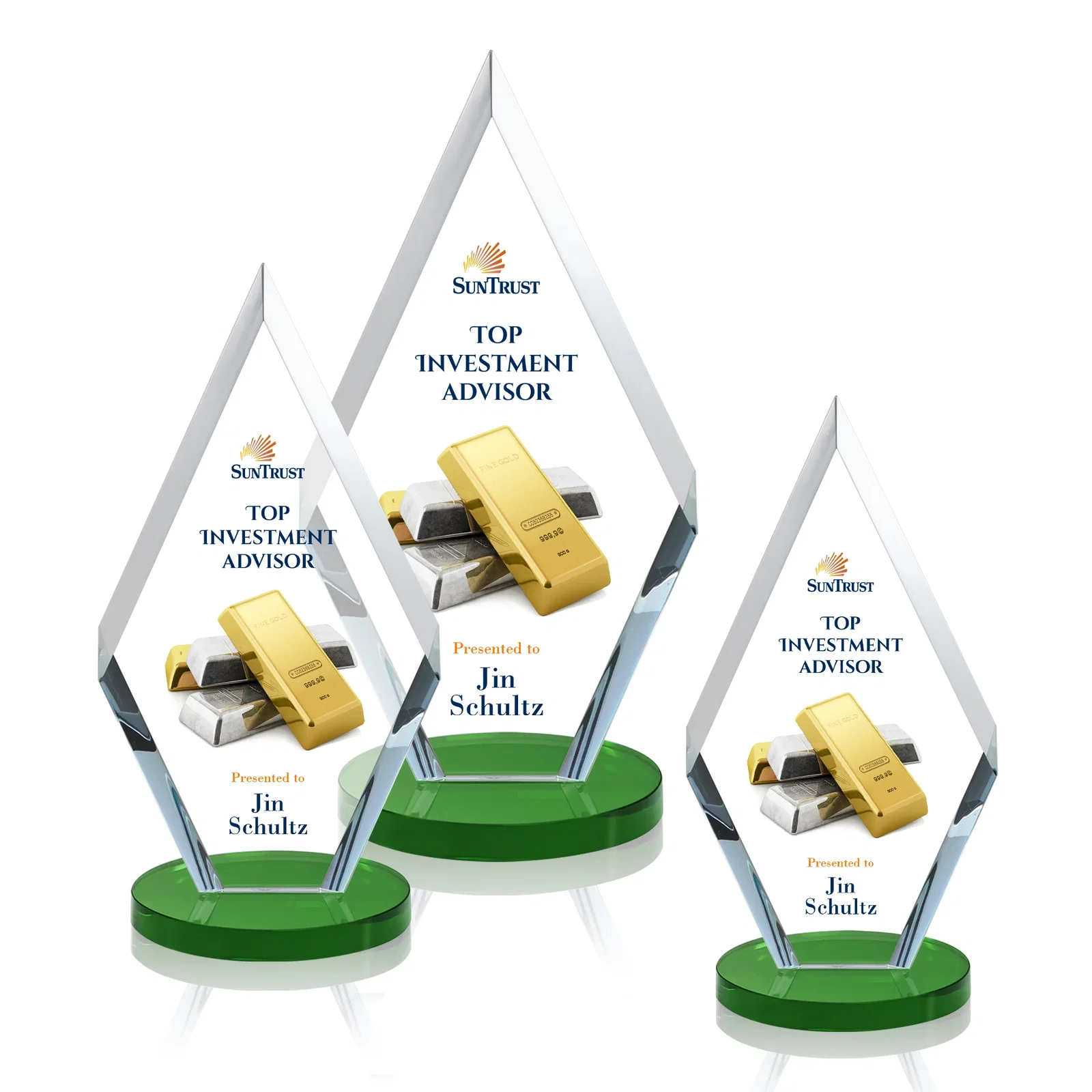 Branded Starfire Crystal Diamond Award, Also in Rosewood Crystal for retirement presentations