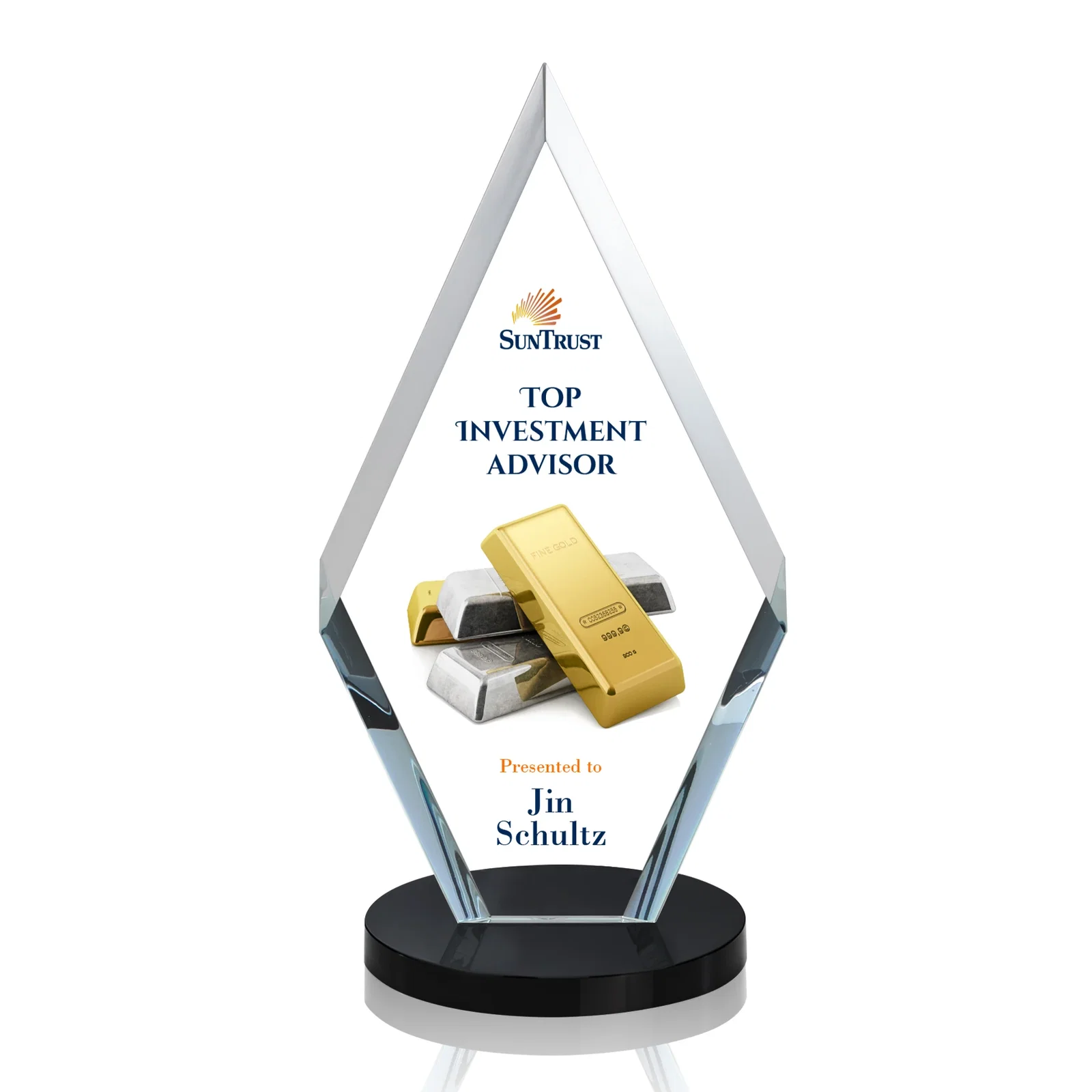 Branded Starfire Crystal Diamond Award, Also in Rosewood Crystal for company anniversary events