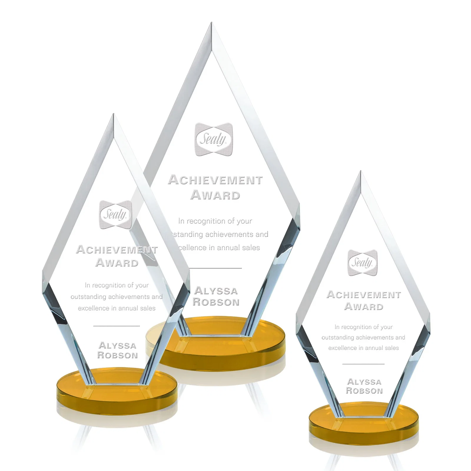Custom Starfire Crystal Diamond Award, Also in Rosewood Crystal for retirement presentations