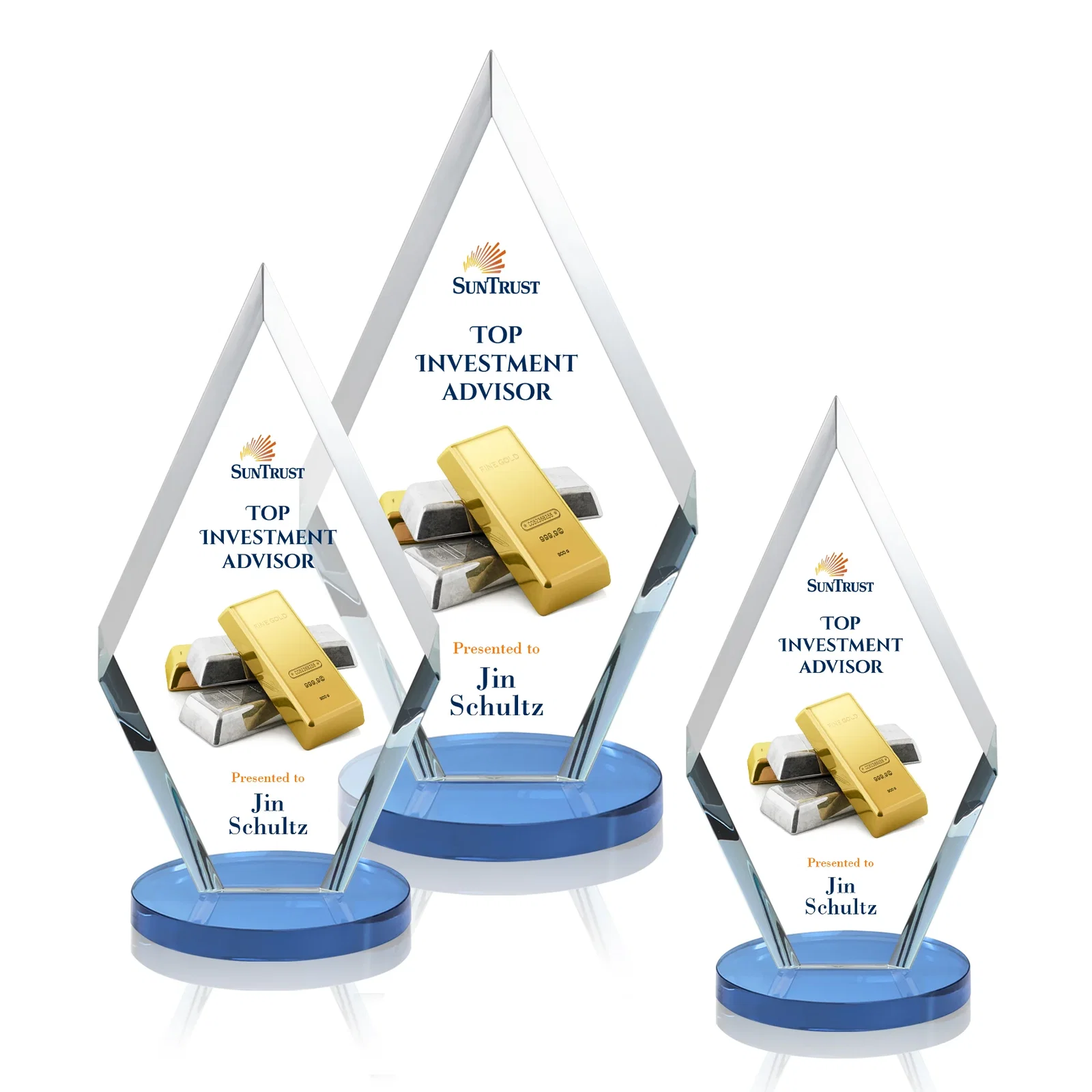 Custom printed Starfire Crystal Diamond Award, Also in Rosewood Crystal for safety achievement programs