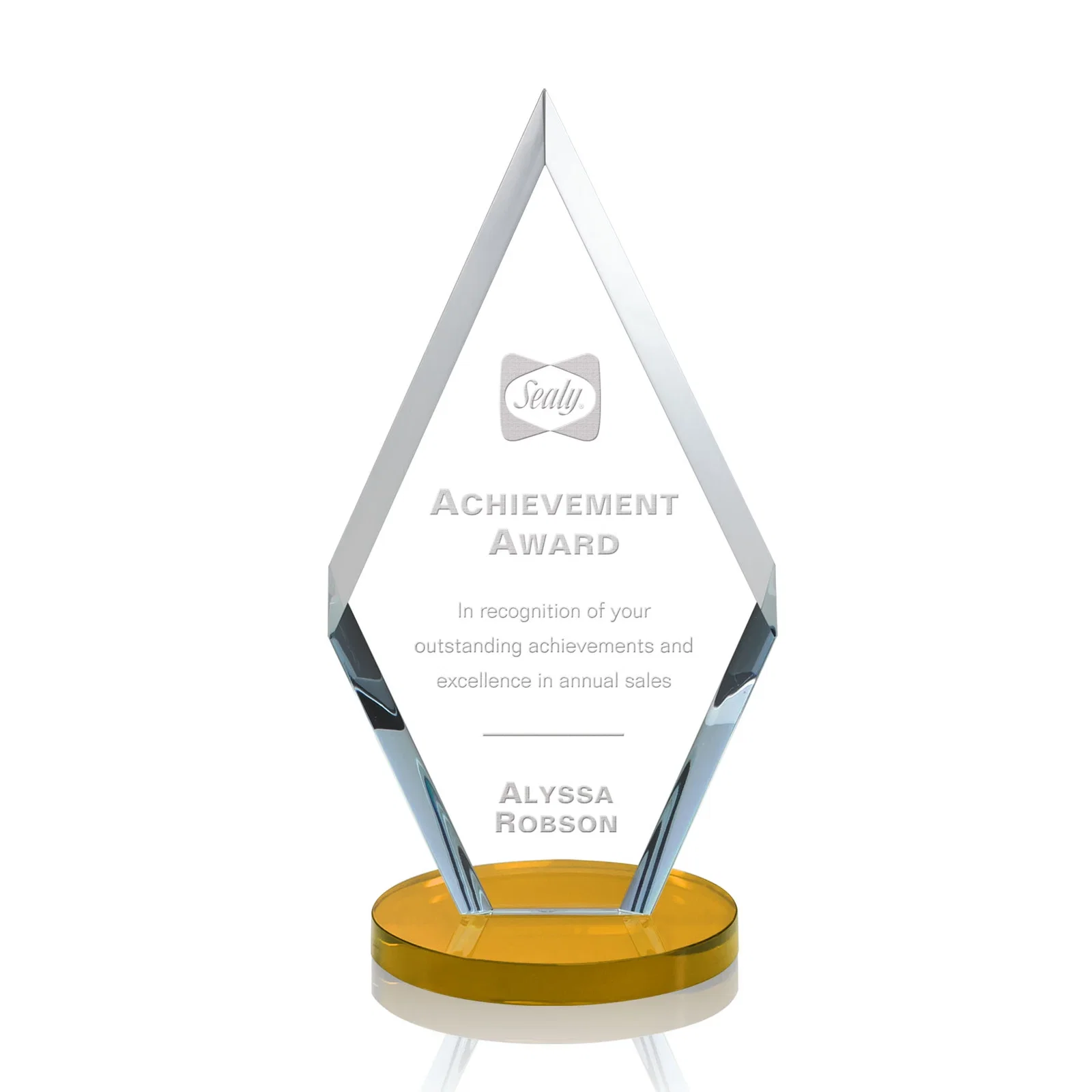 Custom Starfire Crystal Diamond Award, Also in Rosewood Crystal for team milestone celebrations