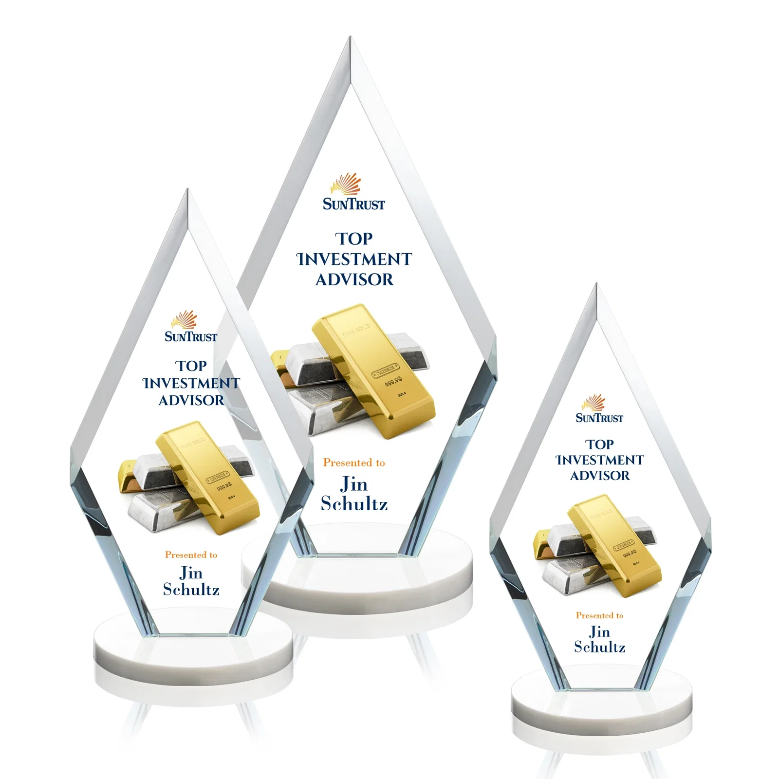 Customized Starfire Crystal Diamond Award, Also in Rosewood Crystal for employee recognition