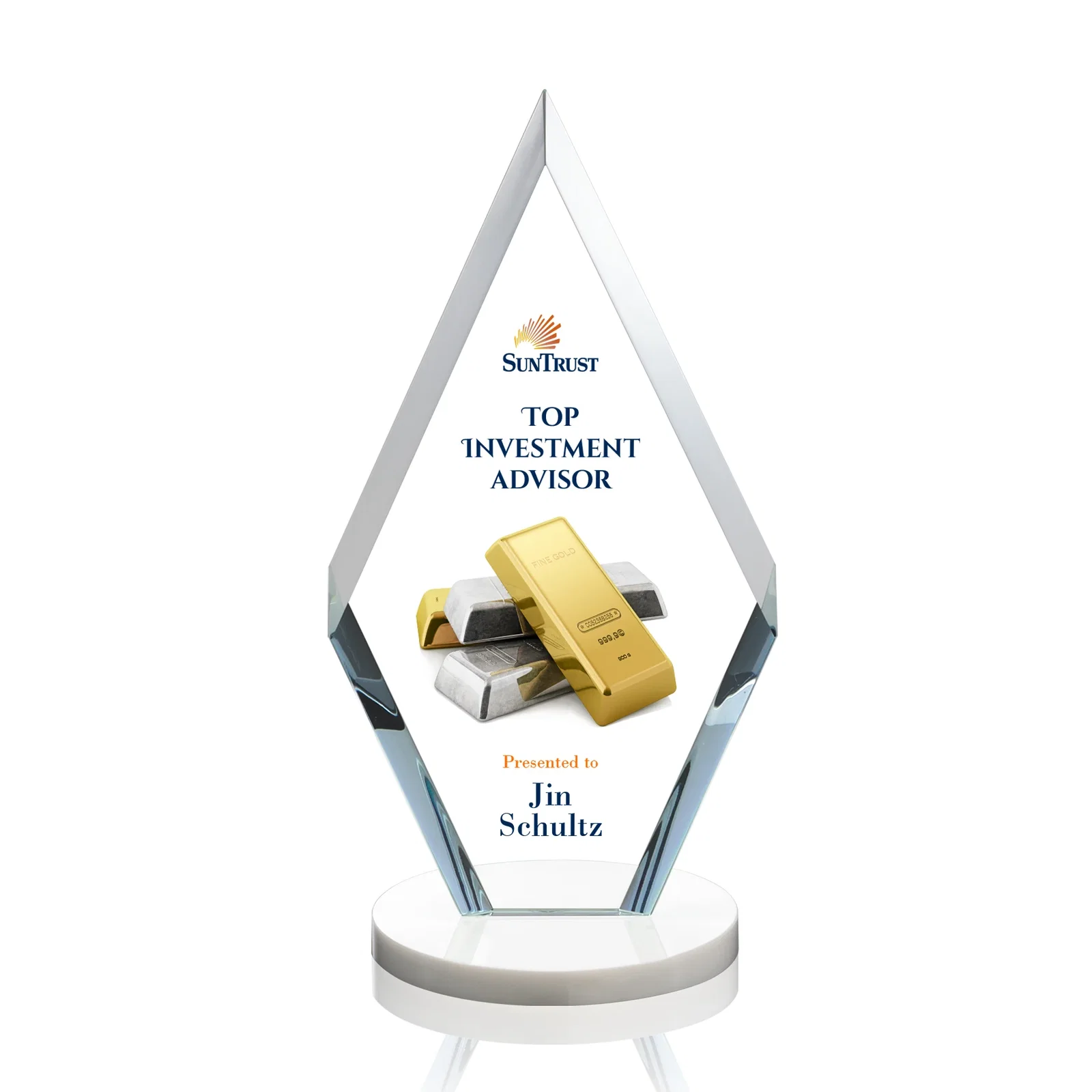 Customized Starfire Crystal Diamond Award, Also in Rosewood Crystal for corporate award ceremonies
