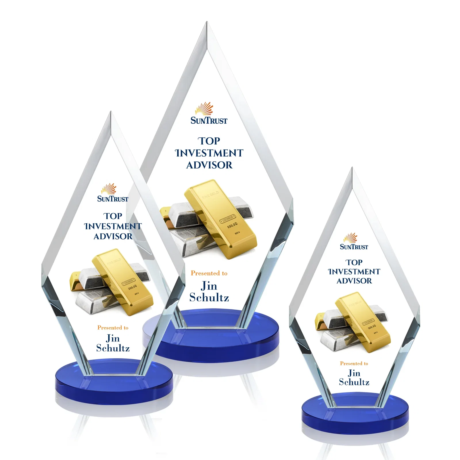 Customized Starfire Crystal Diamond Award, Also in Rosewood Crystal for safety achievement programs