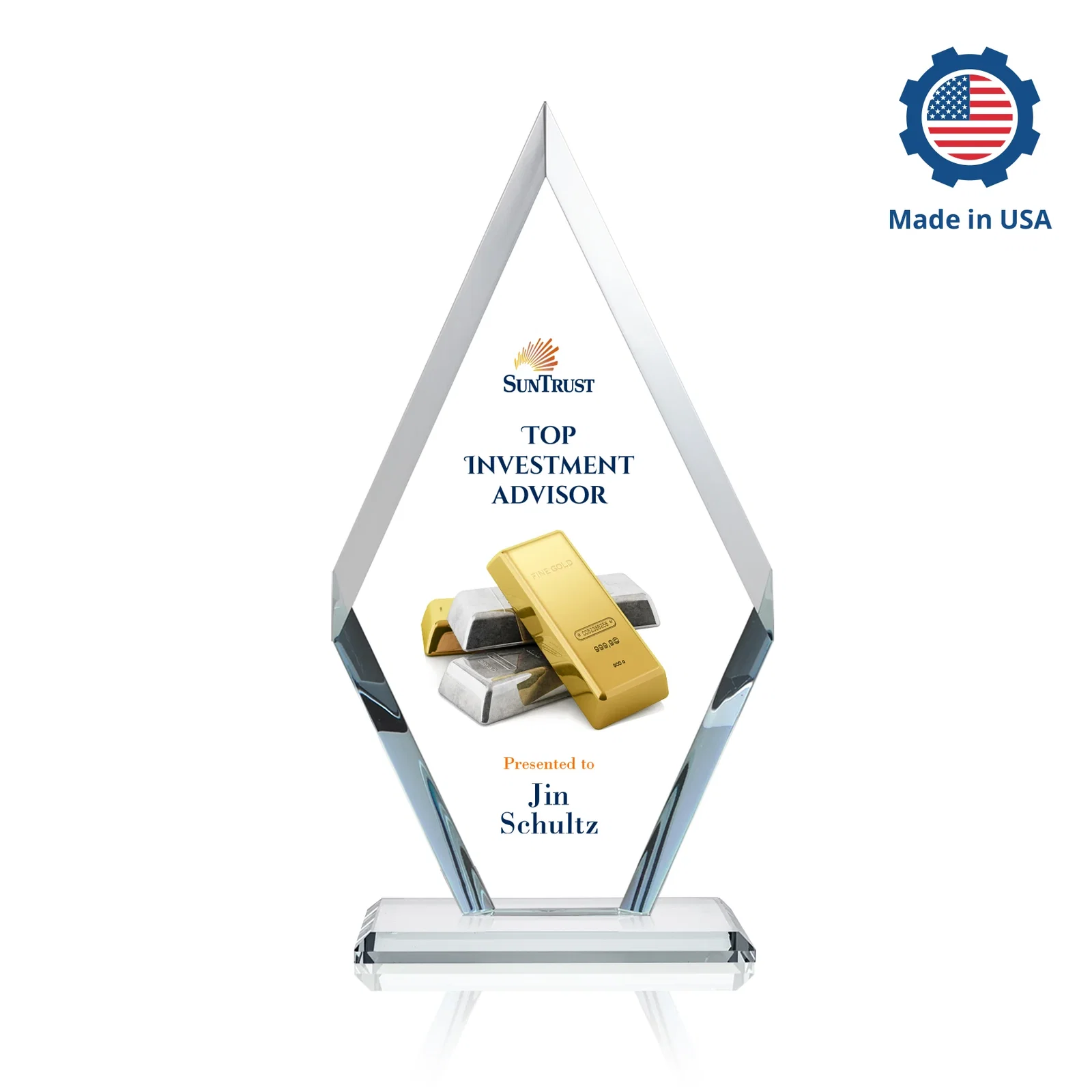 Custom engraved Starfire Crystal Diamond Award, Also in Rosewood Crystal for team milestone celebrations