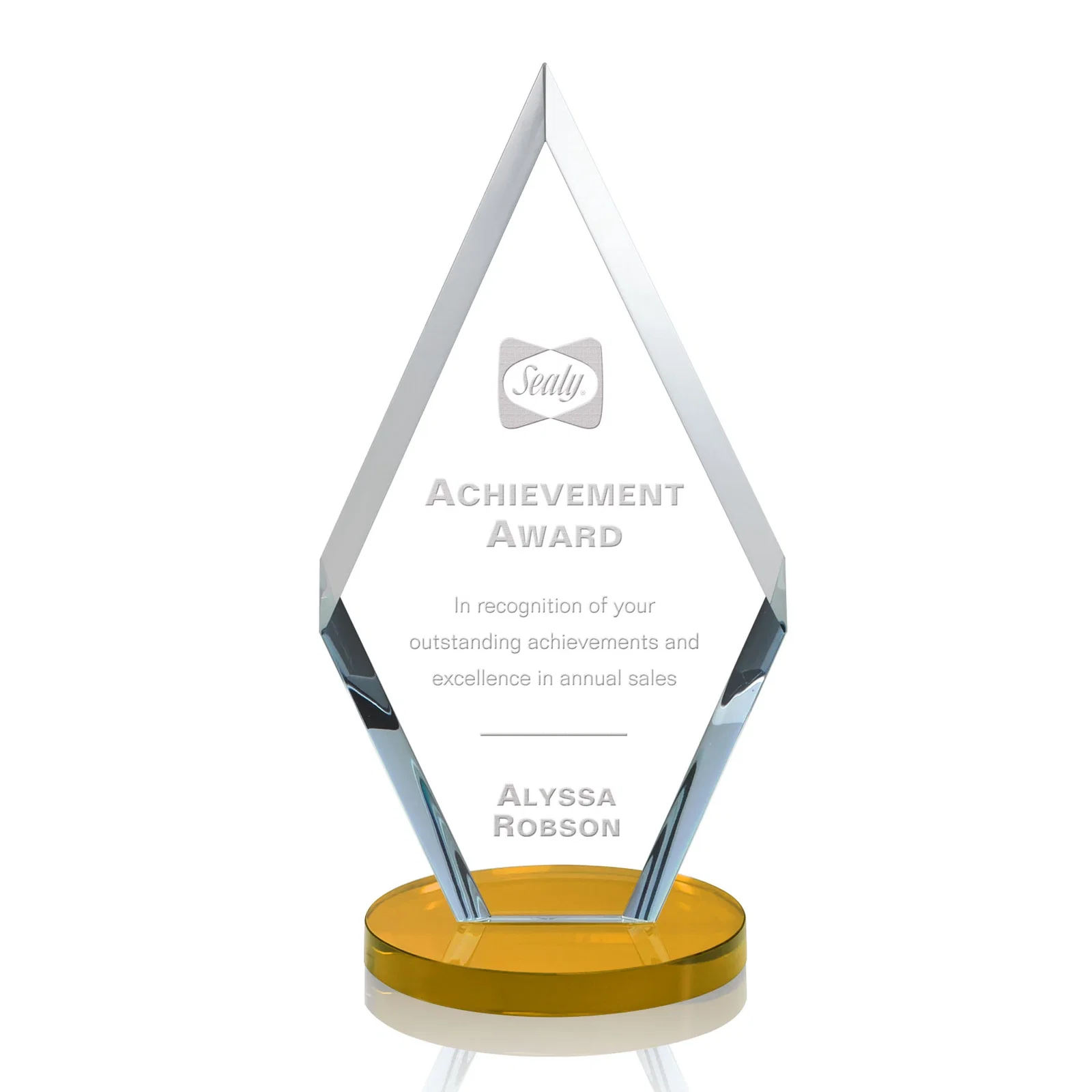 Custom Starfire Crystal Diamond Award, Also in Rosewood Crystal for graduation ceremonies