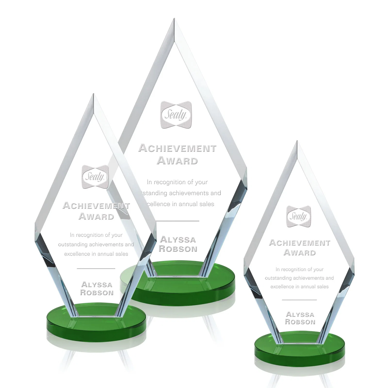 Custom Starfire Crystal Diamond Award, Also in Rosewood Crystal for safety achievement programs