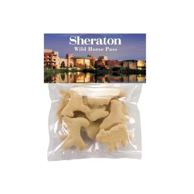 Large clear candy bag with a printed header card attached