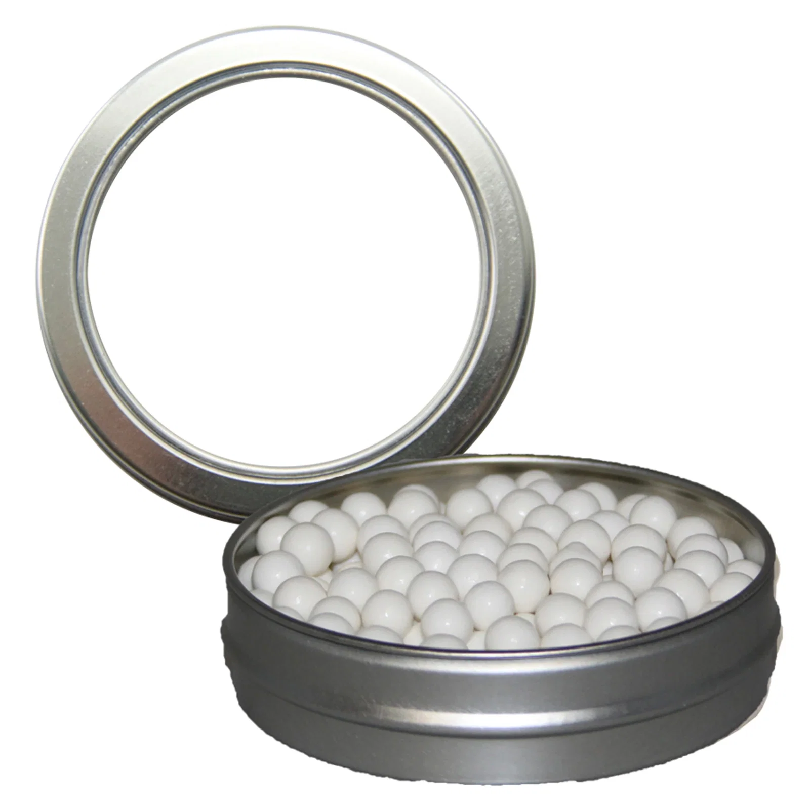 Three inch diameter tin filled with assorted confections