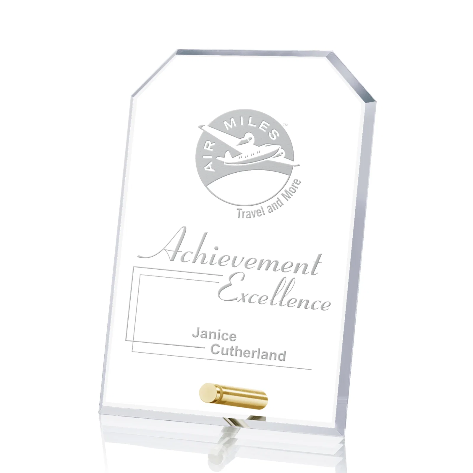 Custom Starfire Crystal Clipped-Rectangle Award in Clear, Gold, or Silver, awards for dealer and partner awards
