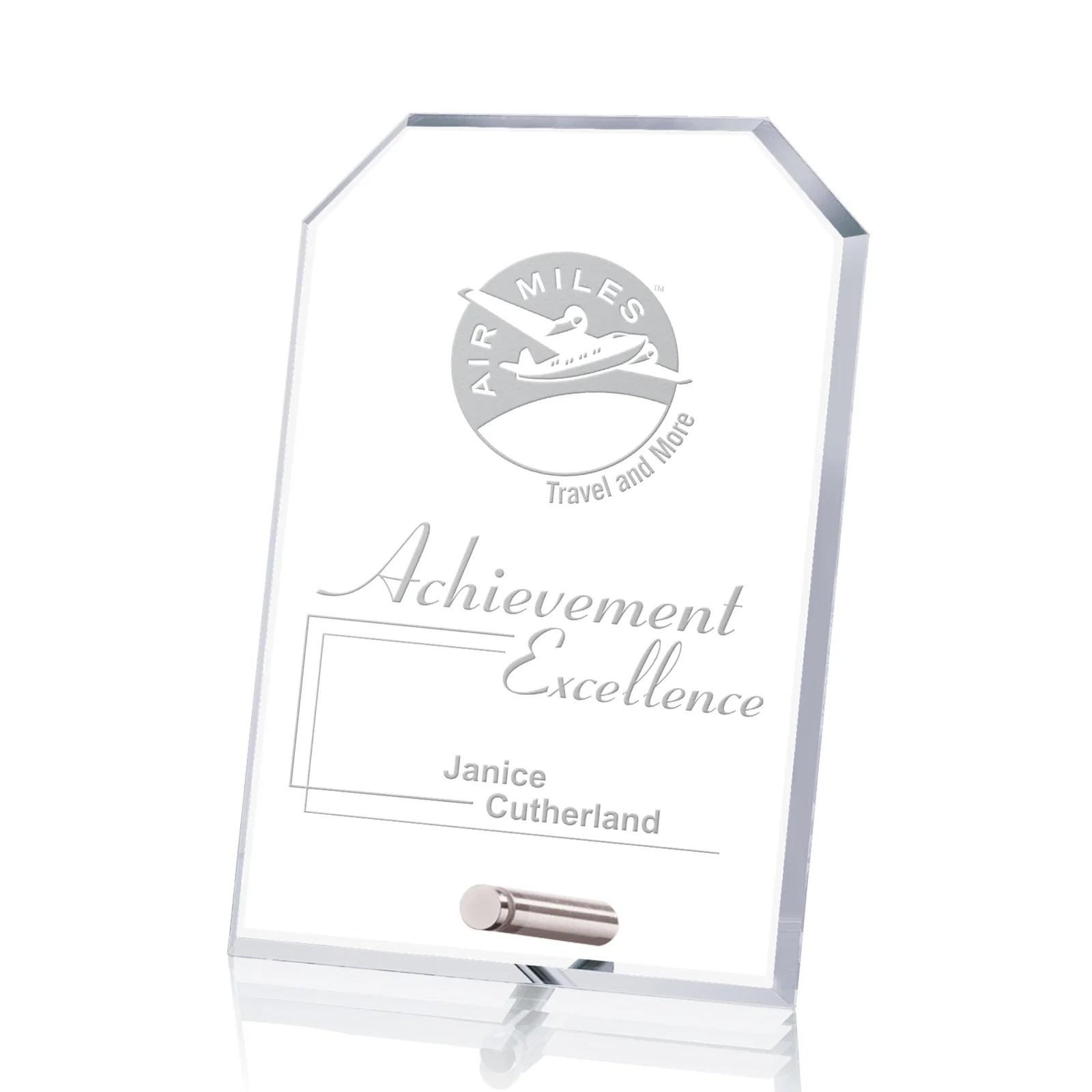 Custom Starfire Crystal Clipped-Rectangle Award in Clear, Gold, or Silver, awards for company anniversary events