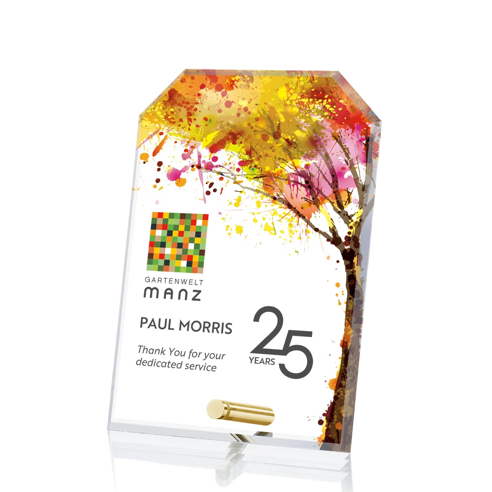 Custom Starfire Crystal Clipped-Rectangle Award in Clear, Gold, or Silver, awards for corporate award ceremonies