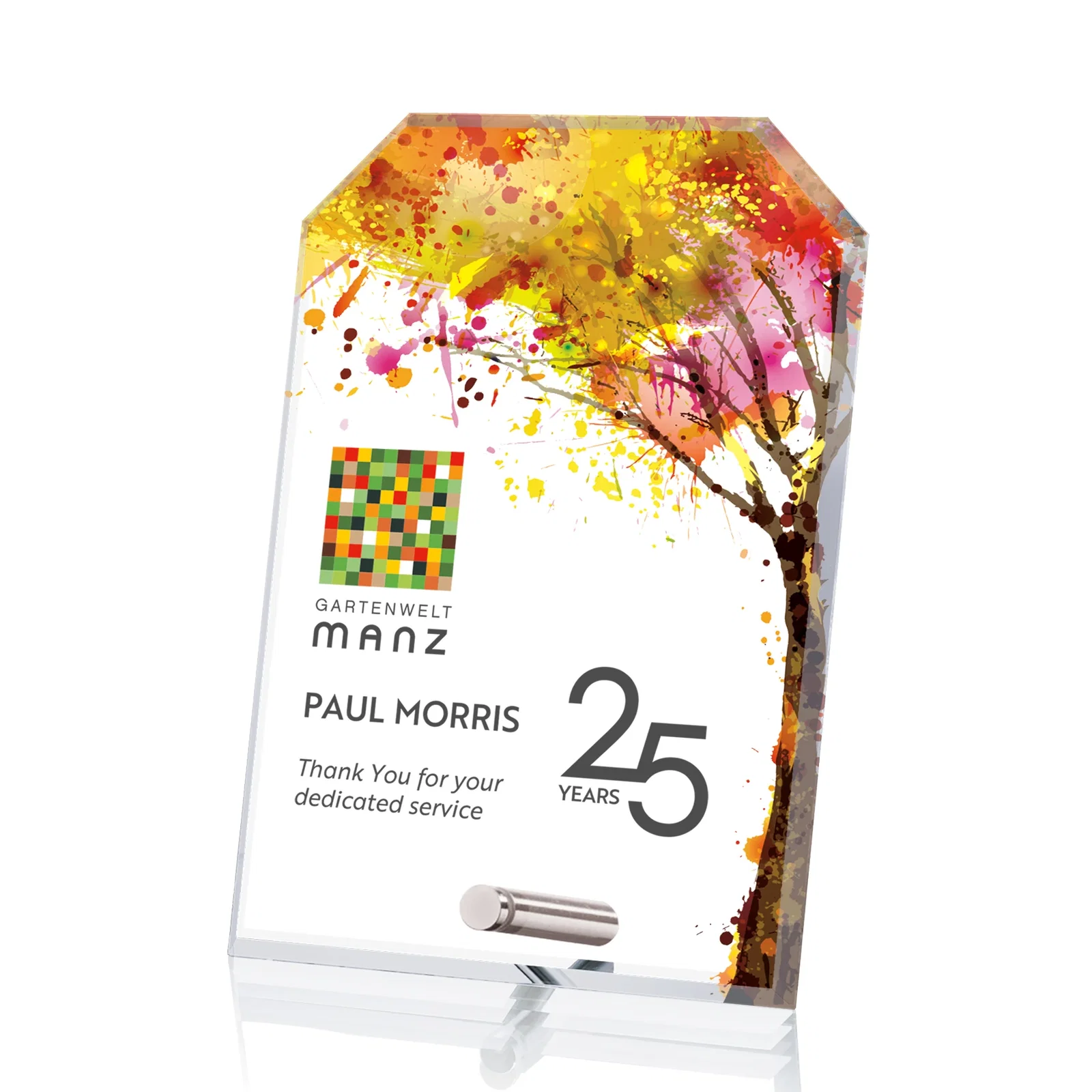 Custom Starfire Crystal Clipped-Rectangle Award in Clear, Gold, or Silver, awards for retirement presentations