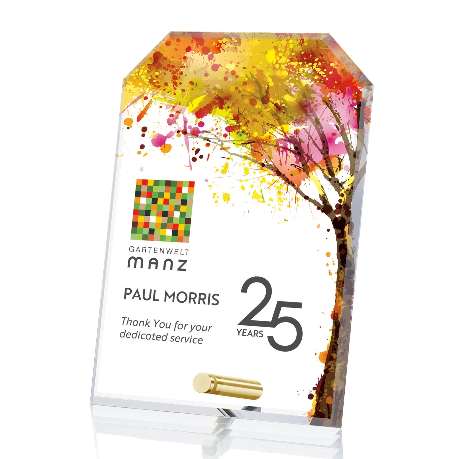 Custom Starfire Crystal Clipped-Rectangle Award in Clear, Gold, or Silver, awards for team milestone celebrations