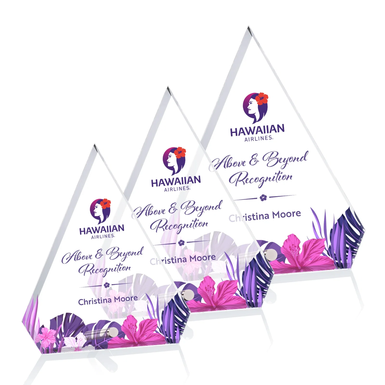 Custom Starfire Crystal Diamond Award with a Chrome or Gold Easel Pin for employee recognition