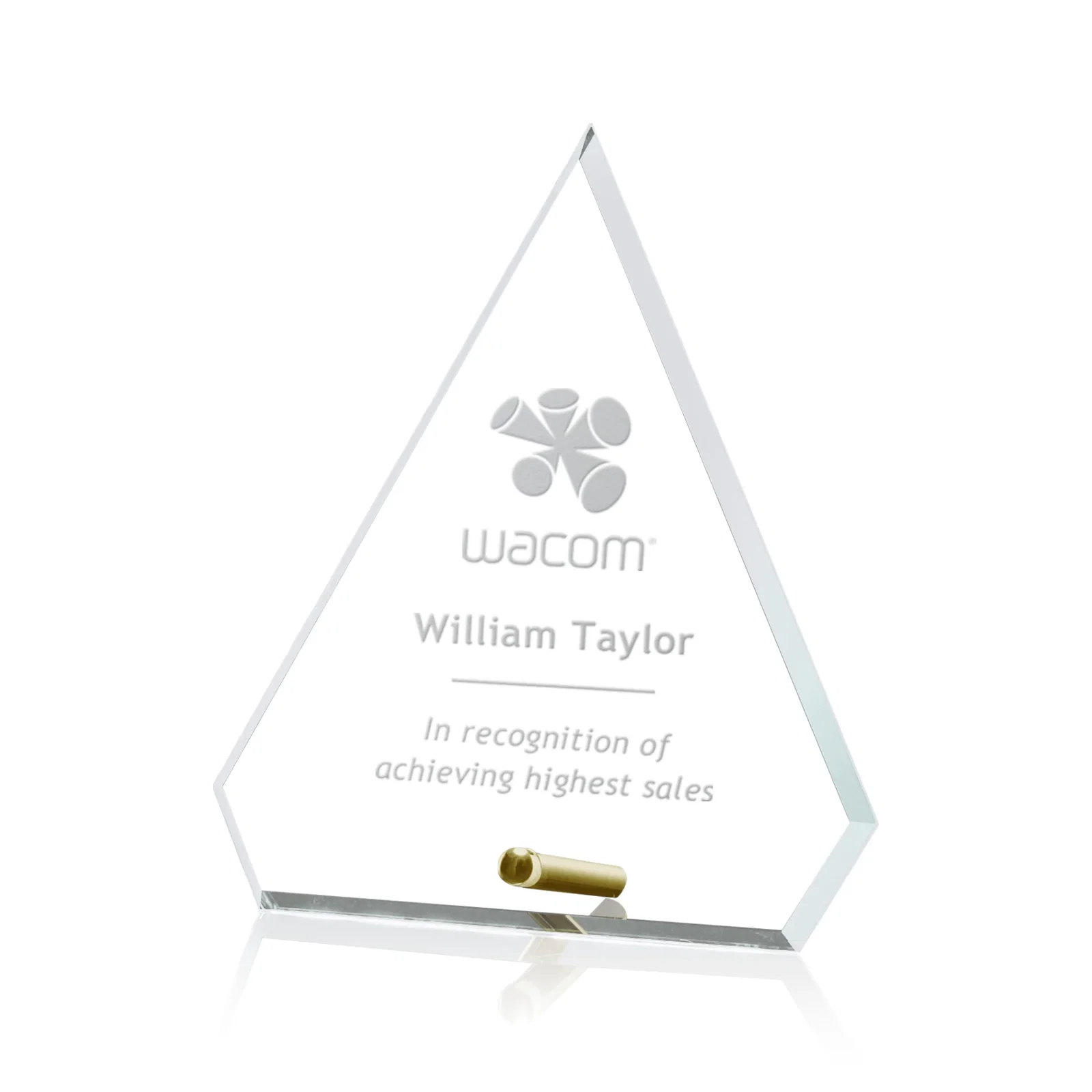 Custom Starfire Crystal Diamond Award with a Chrome or Gold Easel Pin for dealer and partner awards