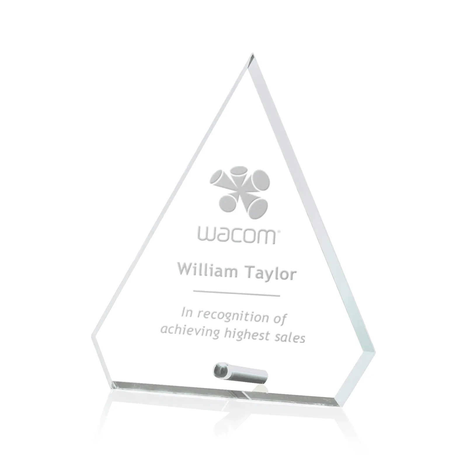 Custom Starfire Crystal Diamond Award with a Chrome or Gold Easel Pin for company anniversary events