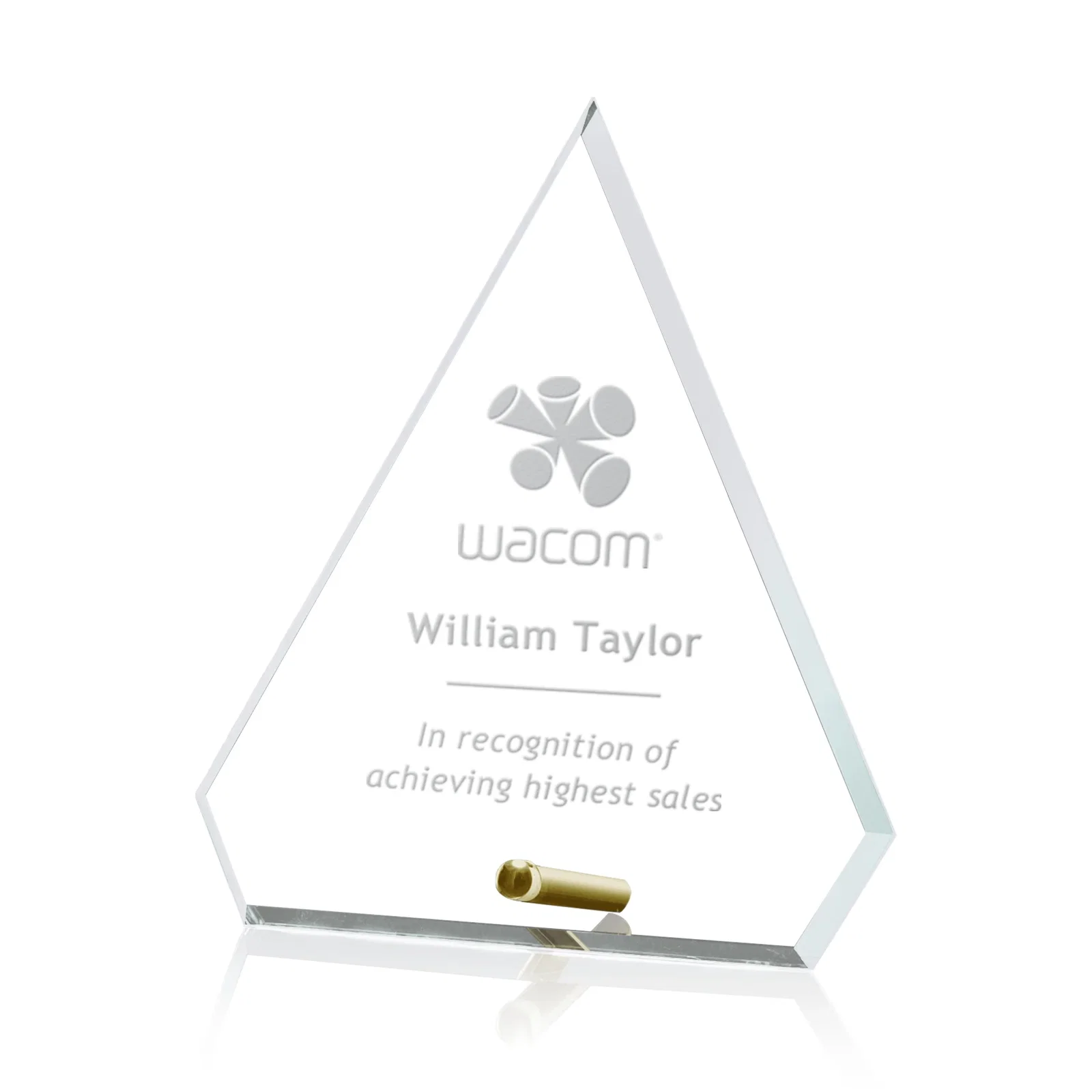 Personalized Starfire Crystal Diamond Award with a Chrome or Gold Easel Pin for employee recognition