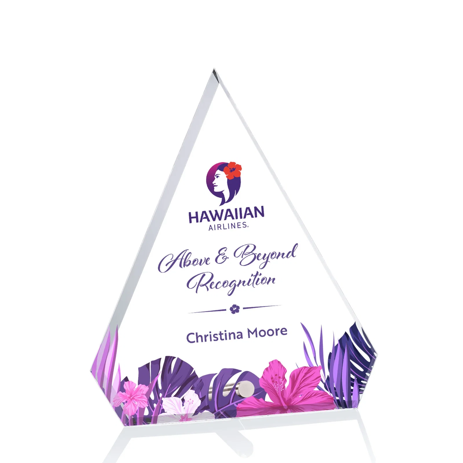 Custom Starfire Crystal Diamond Award with a Chrome or Gold Easel Pin for service anniversary gifts