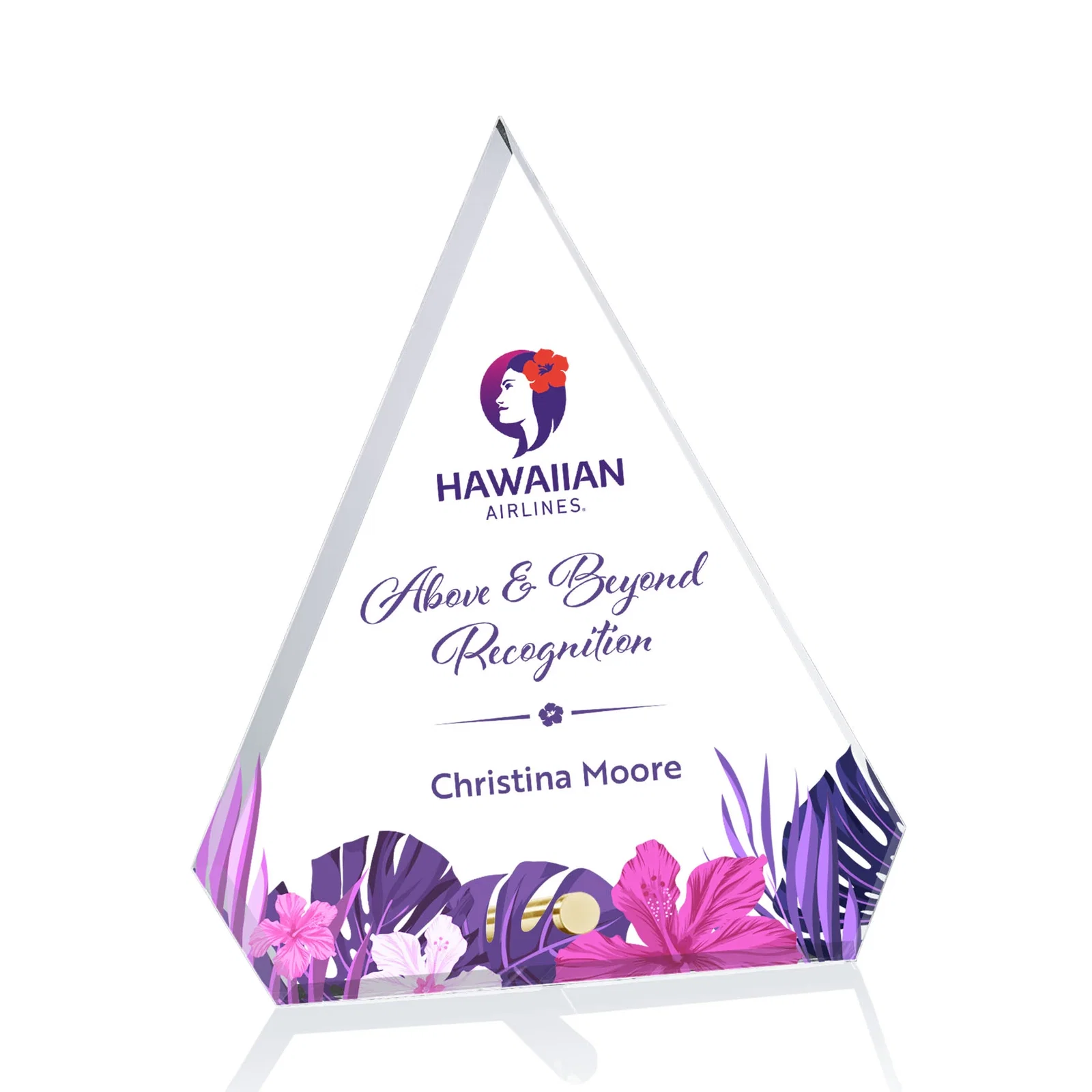Custom Starfire Crystal Diamond Award with a Chrome or Gold Easel Pin for sales achievement awards