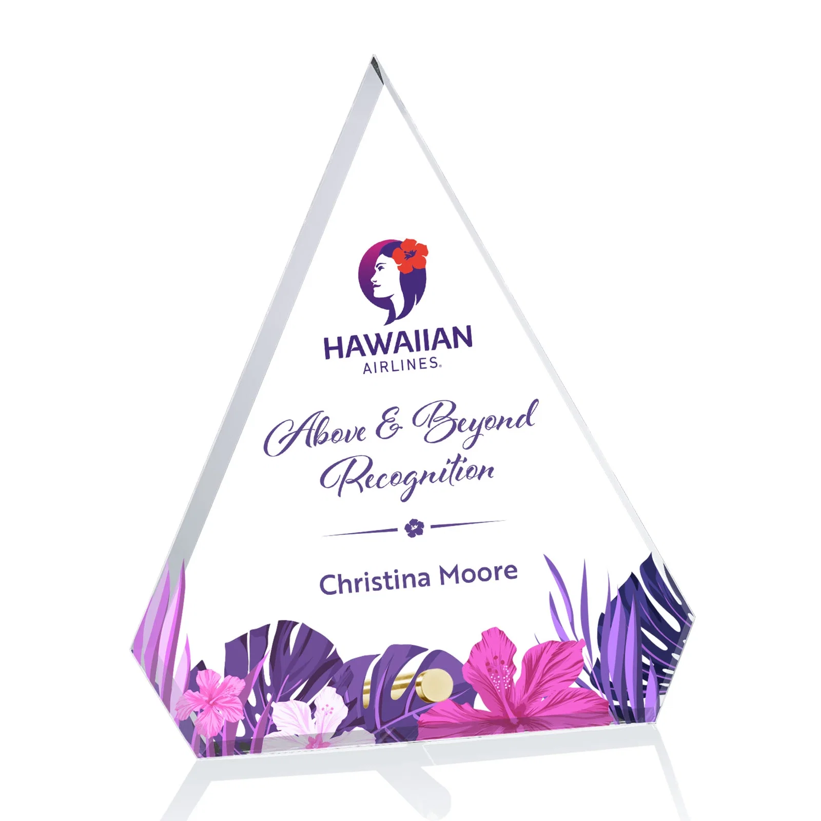 Custom Starfire Crystal Diamond Award with a Chrome or Gold Easel Pin for team milestone celebrations