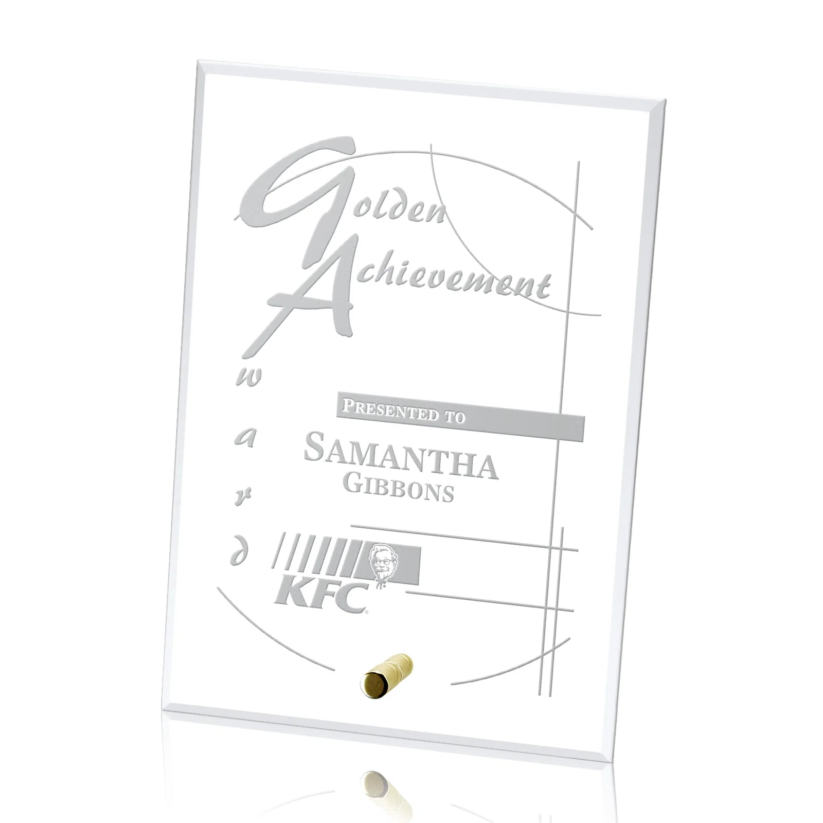 Personalized Starfire Crystal Rectangle Award With a Chrome or Gold Pin, awards for employee recognition