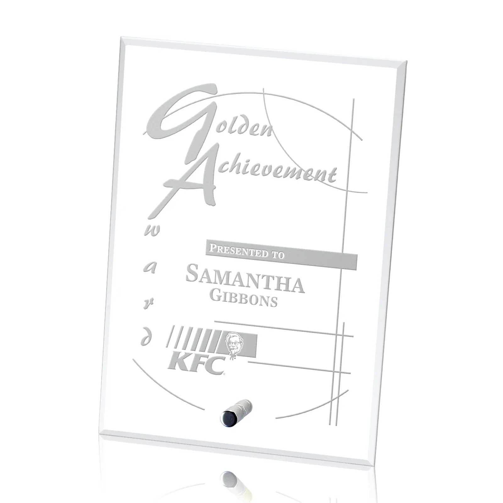 Personalized Starfire Crystal Rectangle Award With a Chrome or Gold Pin, awards for corporate award ceremonies