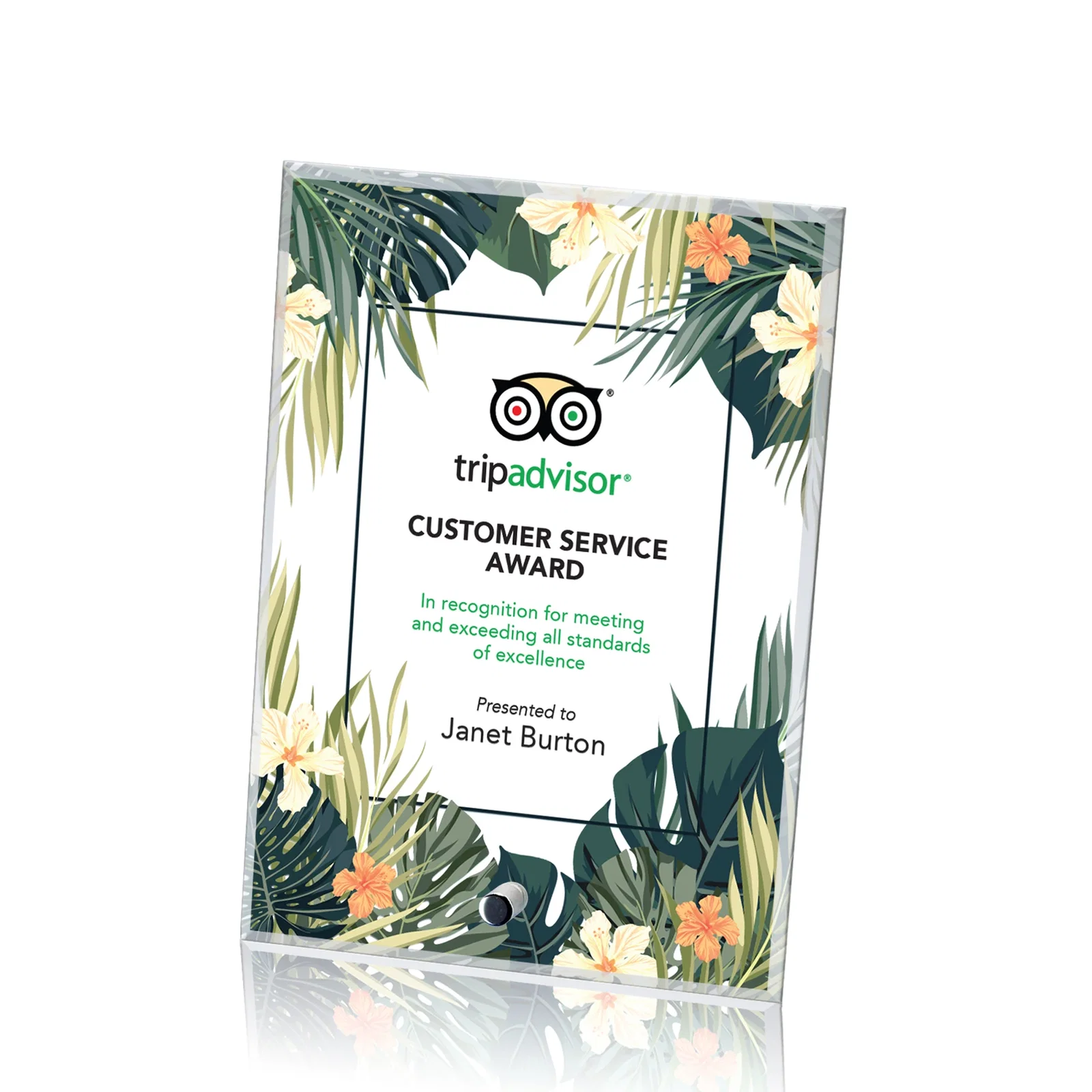 Custom Starfire Crystal Rectangle Award With a Chrome or Gold Pin, awards for service anniversary gifts