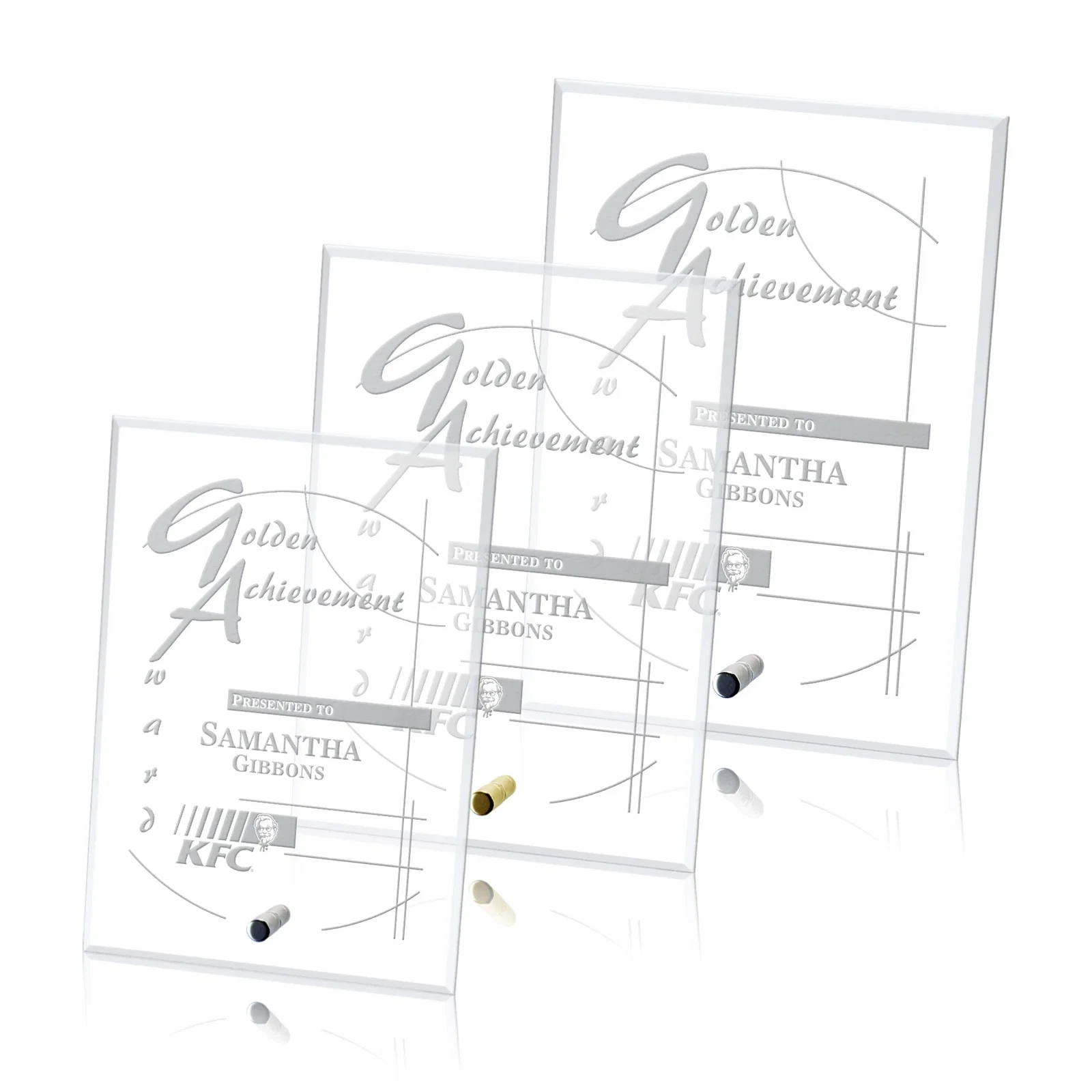 Custom Starfire Crystal Rectangle Award With a Chrome or Gold Pin, awards for graduation ceremonies
