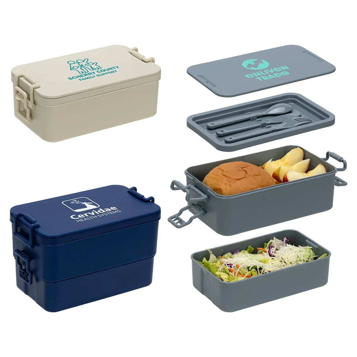 Custom Stackable Lunch Box With Utensils, front view of Style 2