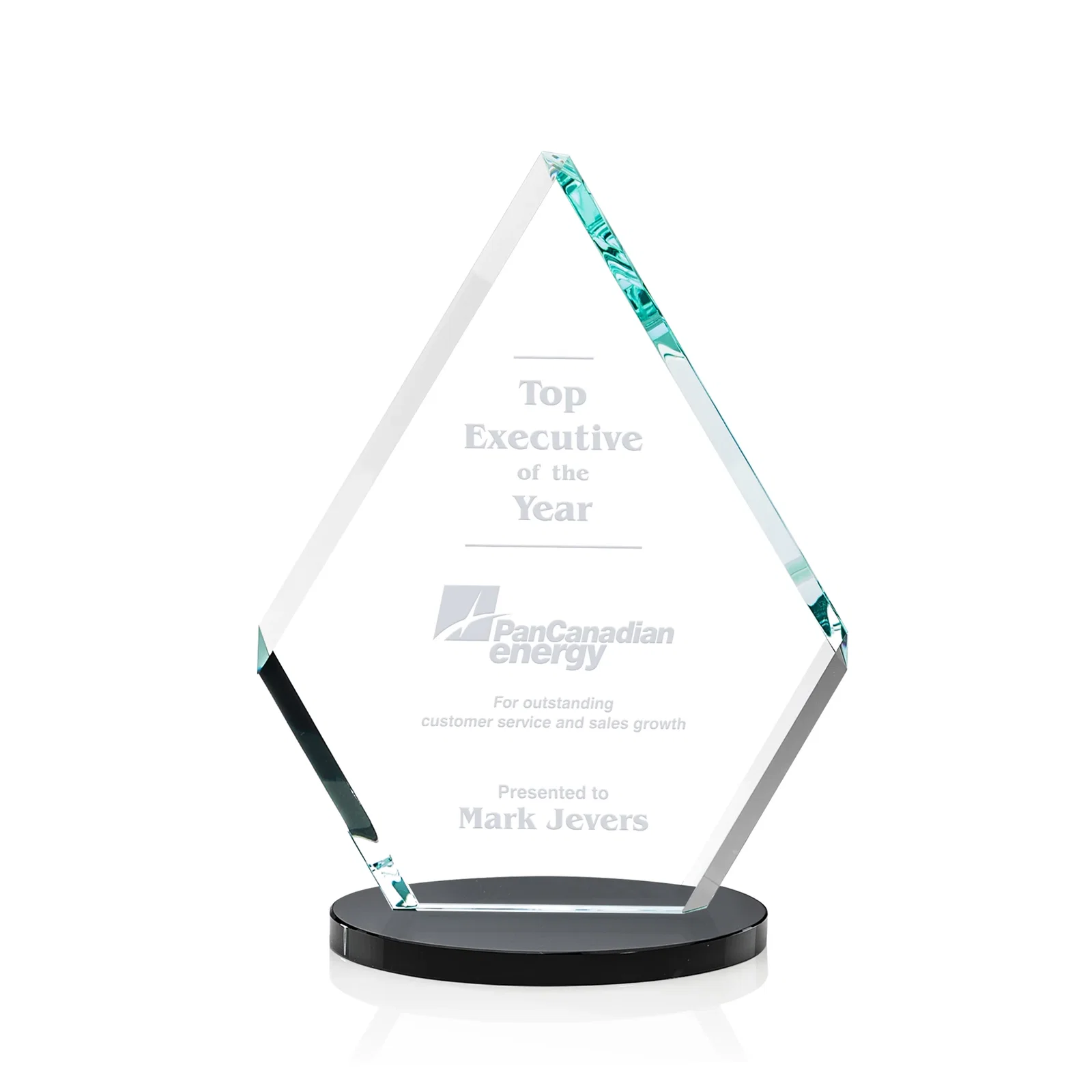 Custom Starfire Crystal Diamond Award on a Clear or Rosewood Base for volunteer appreciation