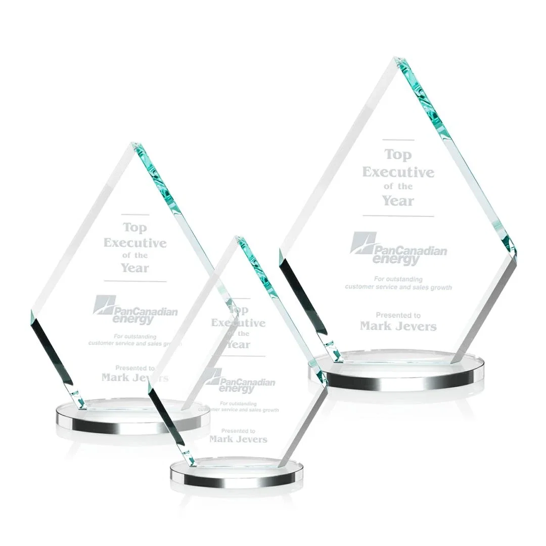 Personalized Starfire Crystal Diamond Award on a Clear or Rosewood Base for employee recognition