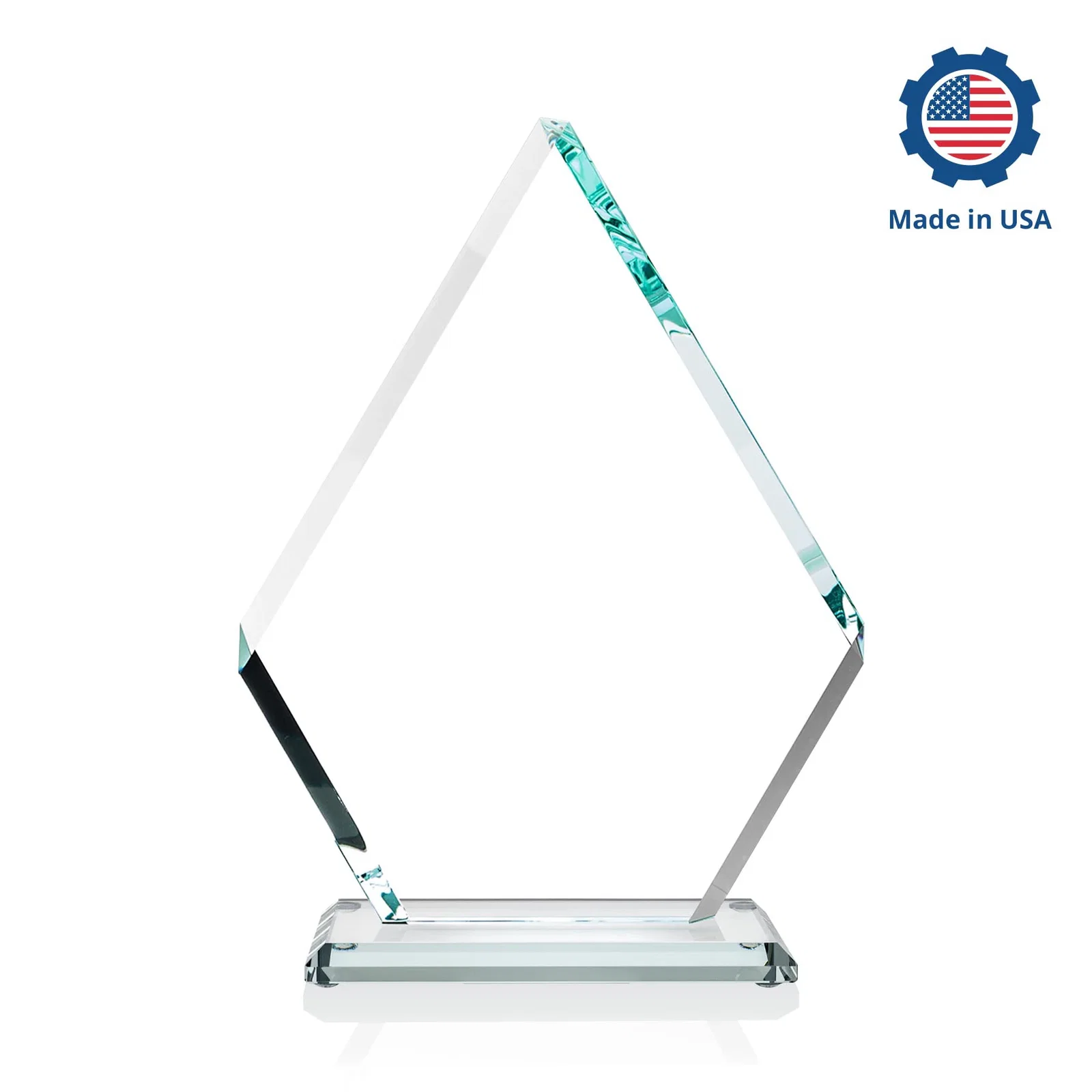 Promotional Starfire Crystal Diamond Award on a Clear or Rosewood Base, with your logo for employee recognition