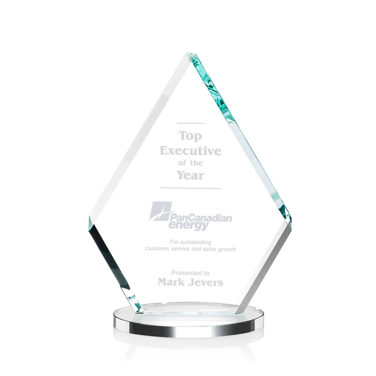 Personalized Starfire Crystal Diamond Award on a Clear or Rosewood Base for corporate award ceremonies