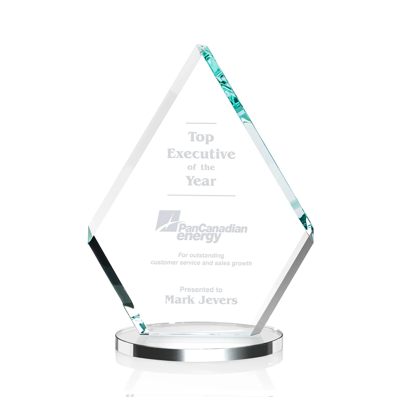Personalized Starfire Crystal Diamond Award on a Clear or Rosewood Base for service anniversary gifts