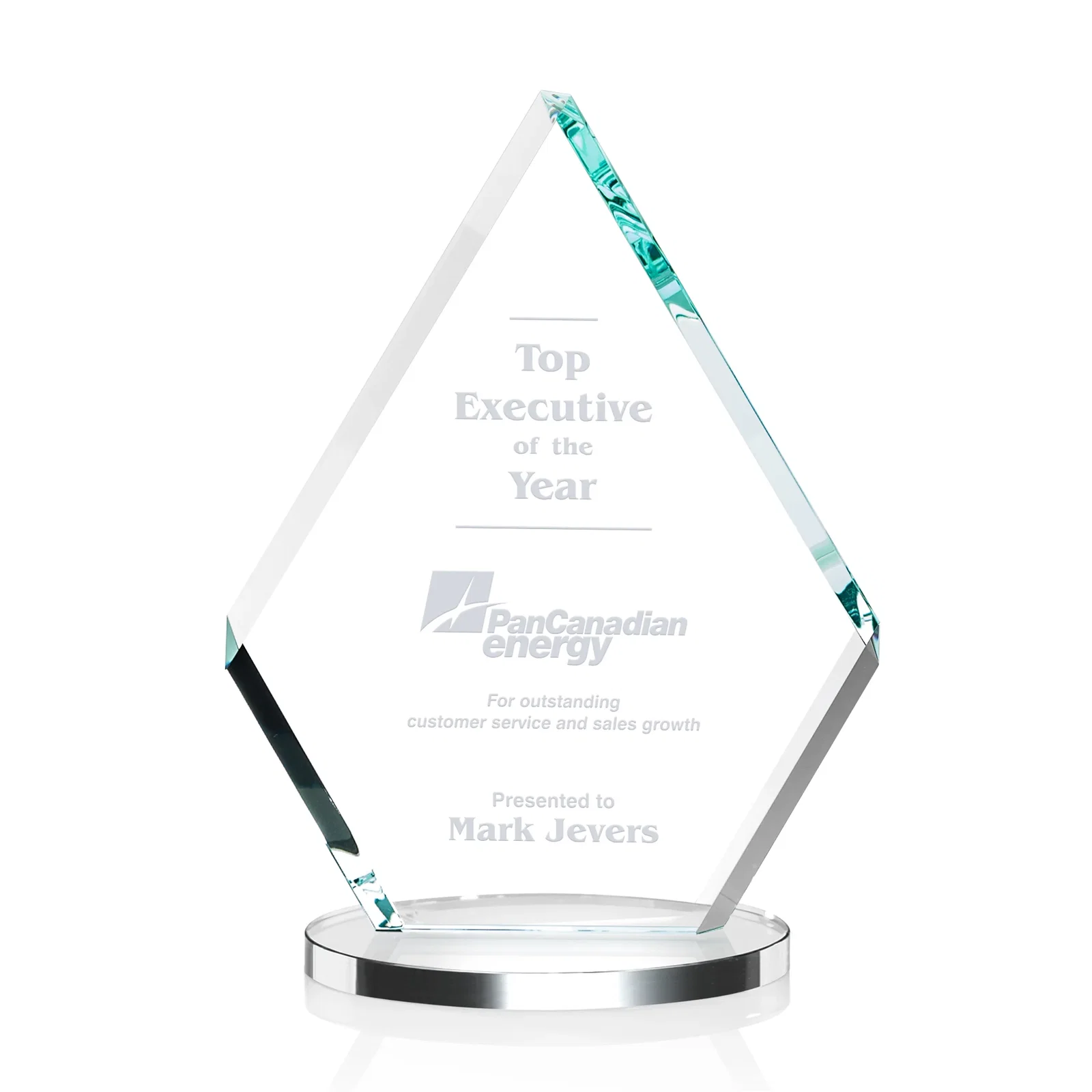 Personalized Starfire Crystal Diamond Award on a Clear or Rosewood Base for sales achievement awards